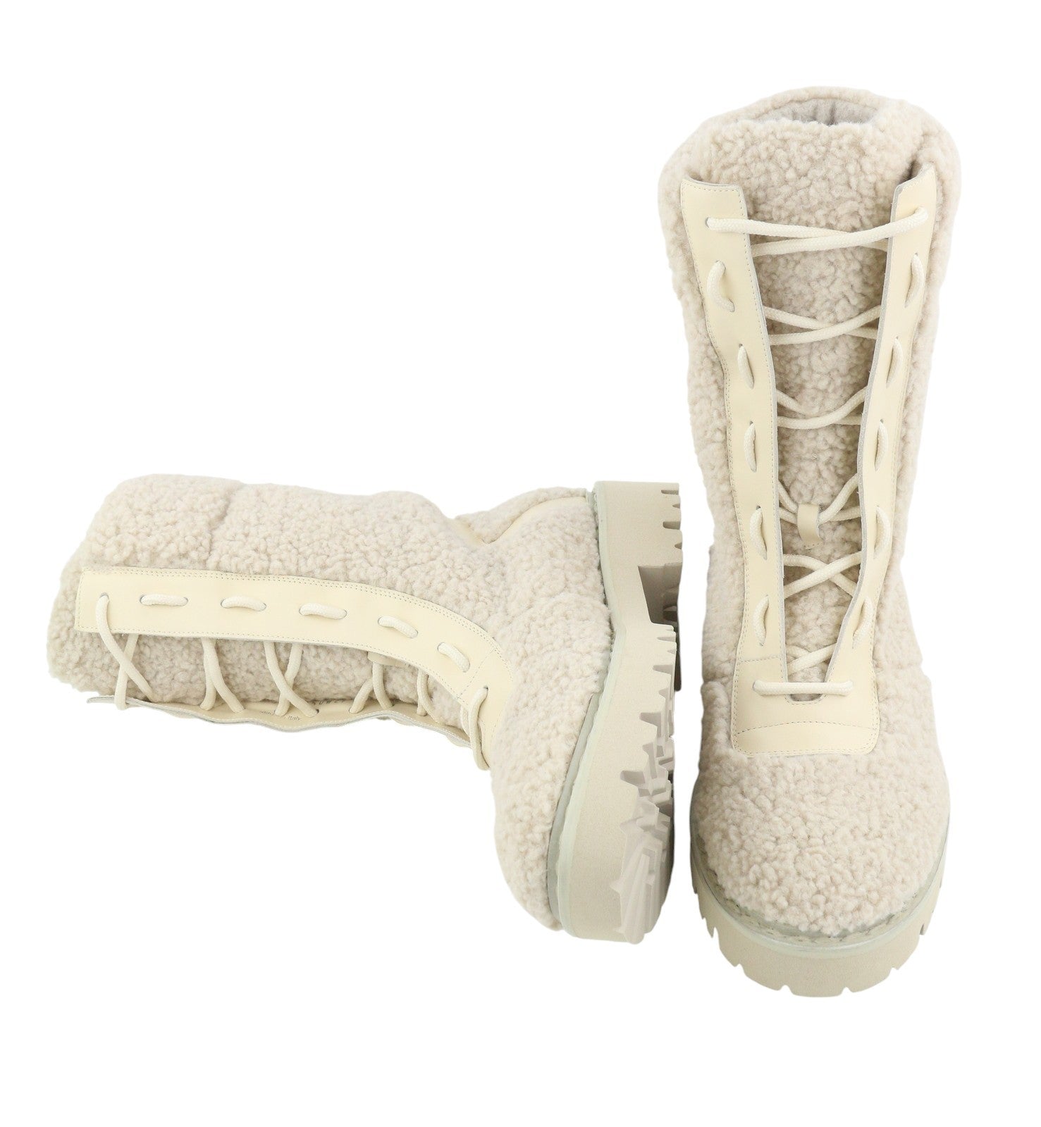 BALLY Ninni Women Boots EU38 Ivory Teddy Shearling Laced Mid Top RRP899