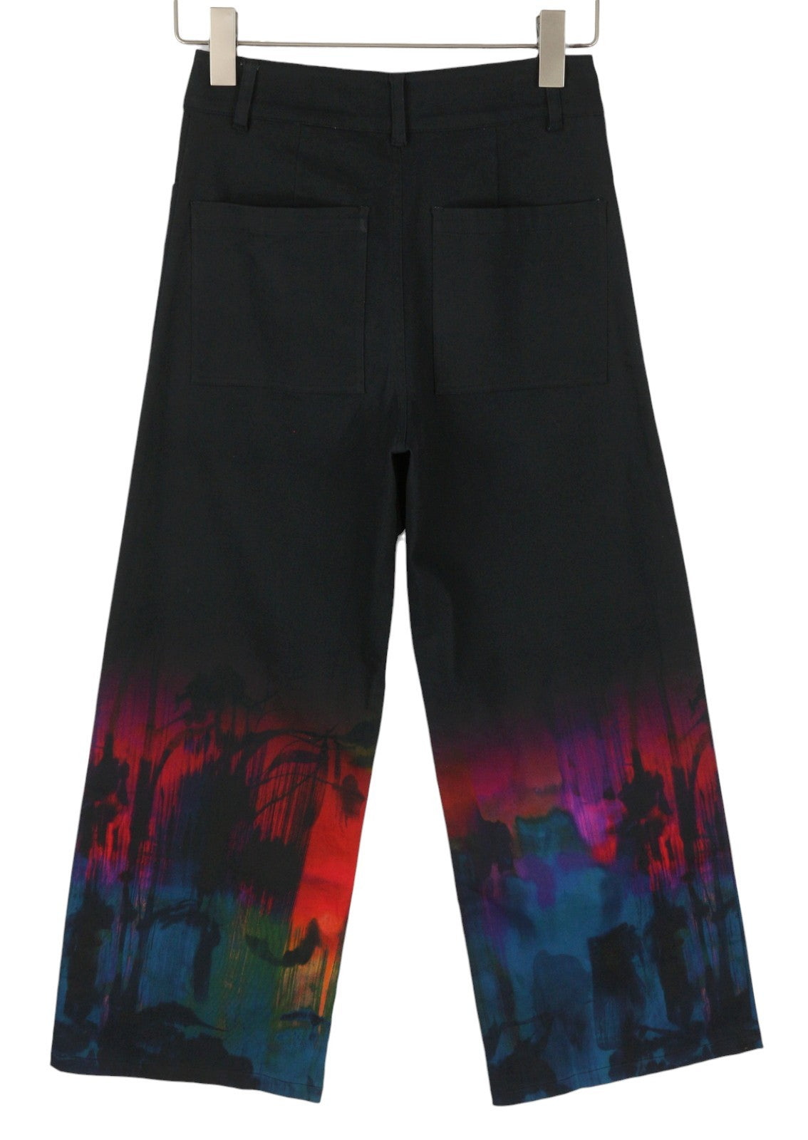 DESIGUAL Egipto Women Trousers W26 Black Wide Leg High Waist Ankle Patterned