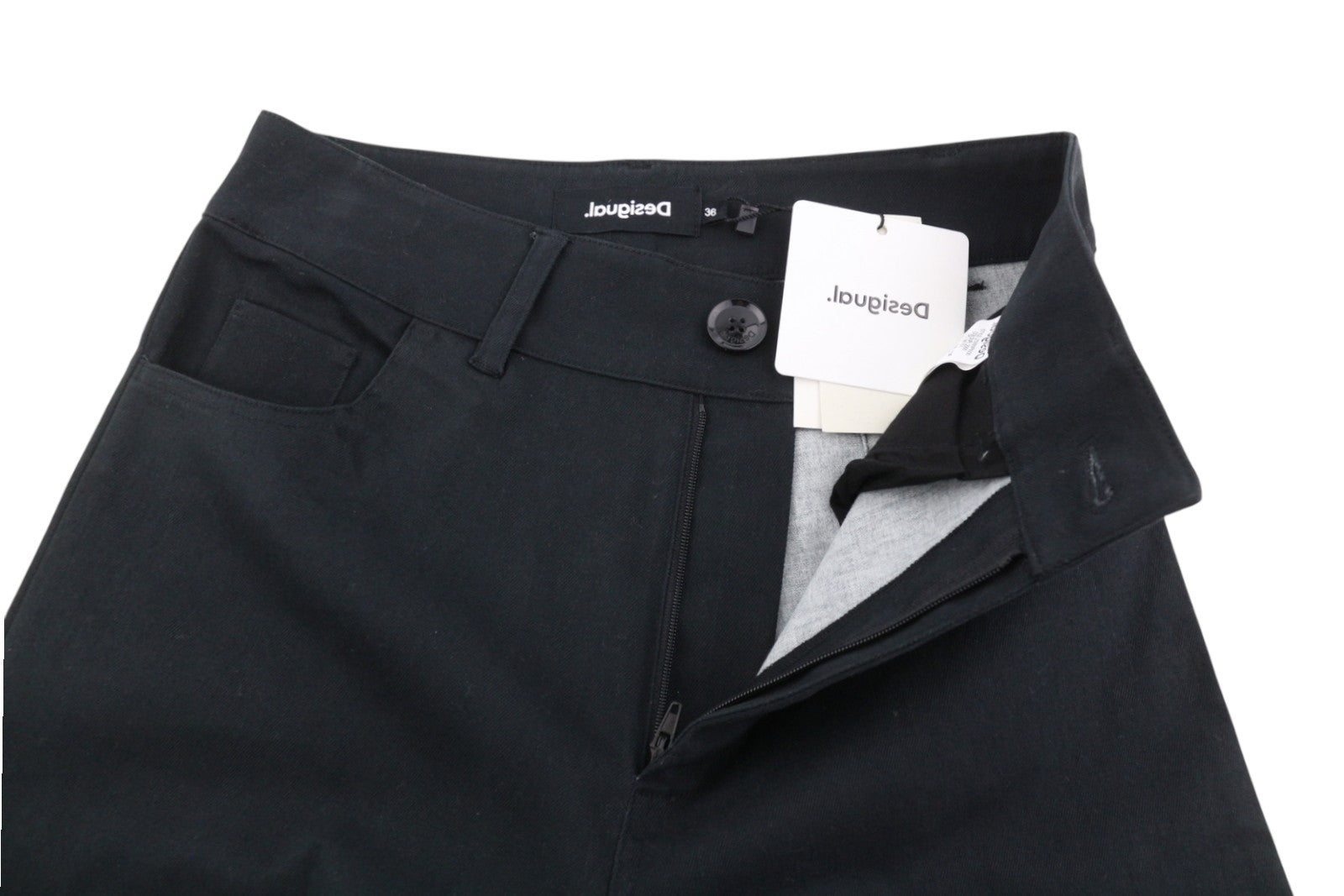 DESIGUAL Egipto Women Trousers W26 Black Wide Leg High Waist Ankle Patterned