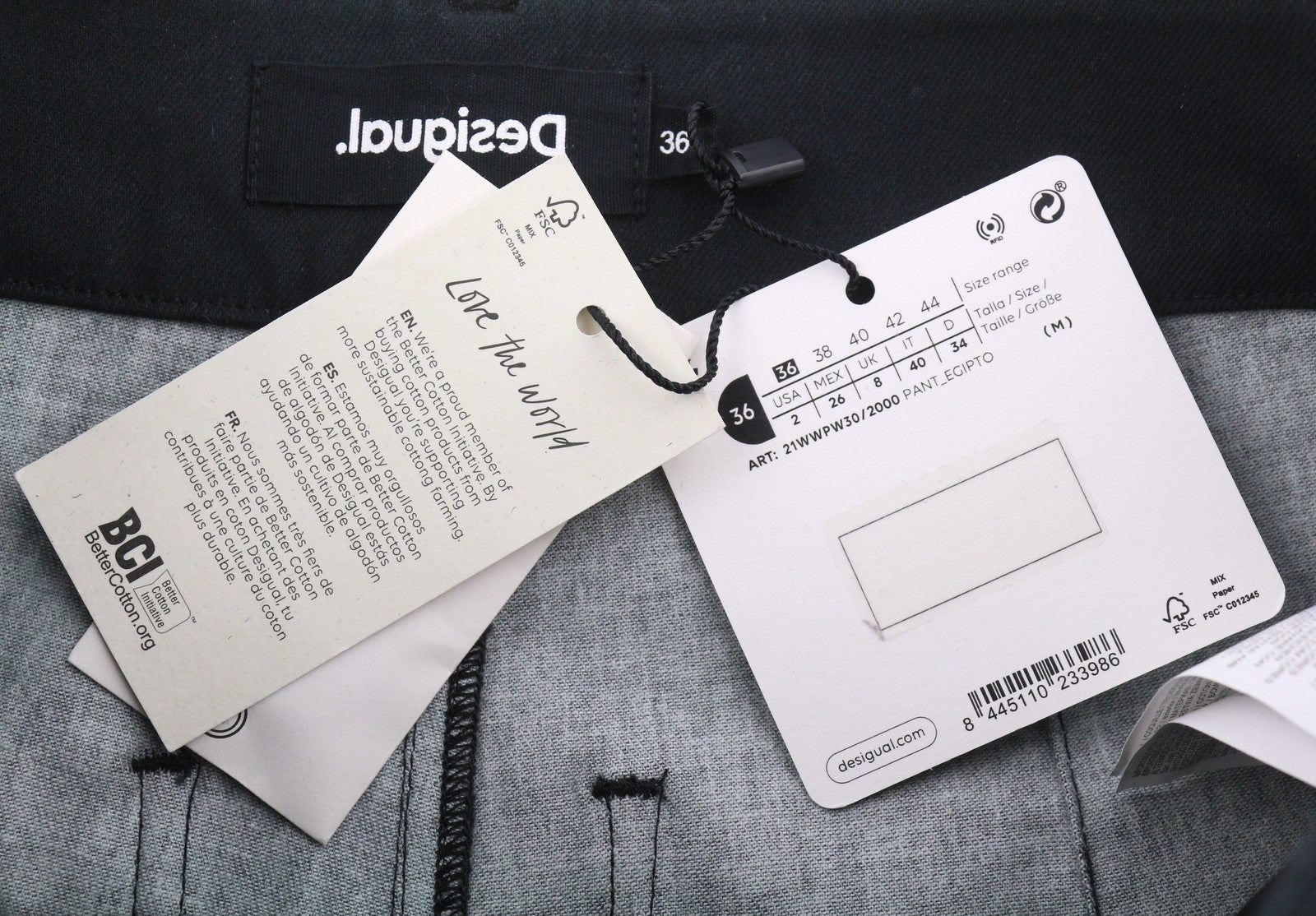 DESIGUAL Egipto Women Trousers W26 Black Wide Leg High Waist Ankle Patterned