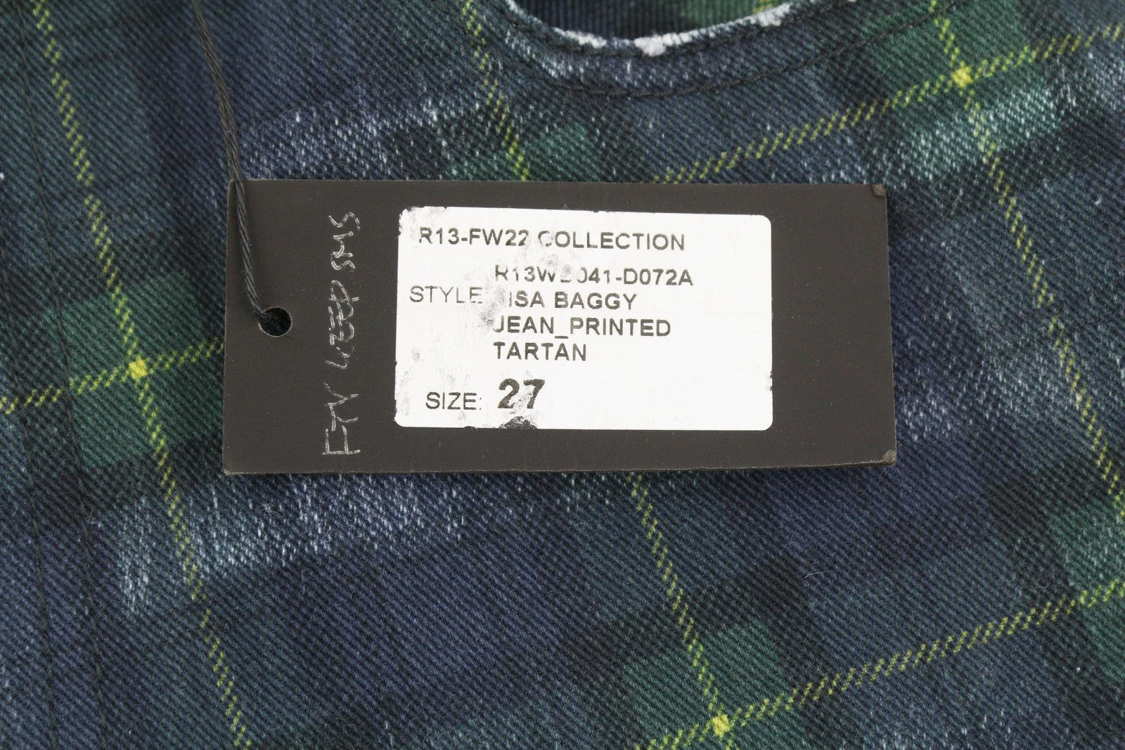 R13 Lisa Baggy Women Jeans 27 Printed Tartan Straight Wide Fit Faded RRP999