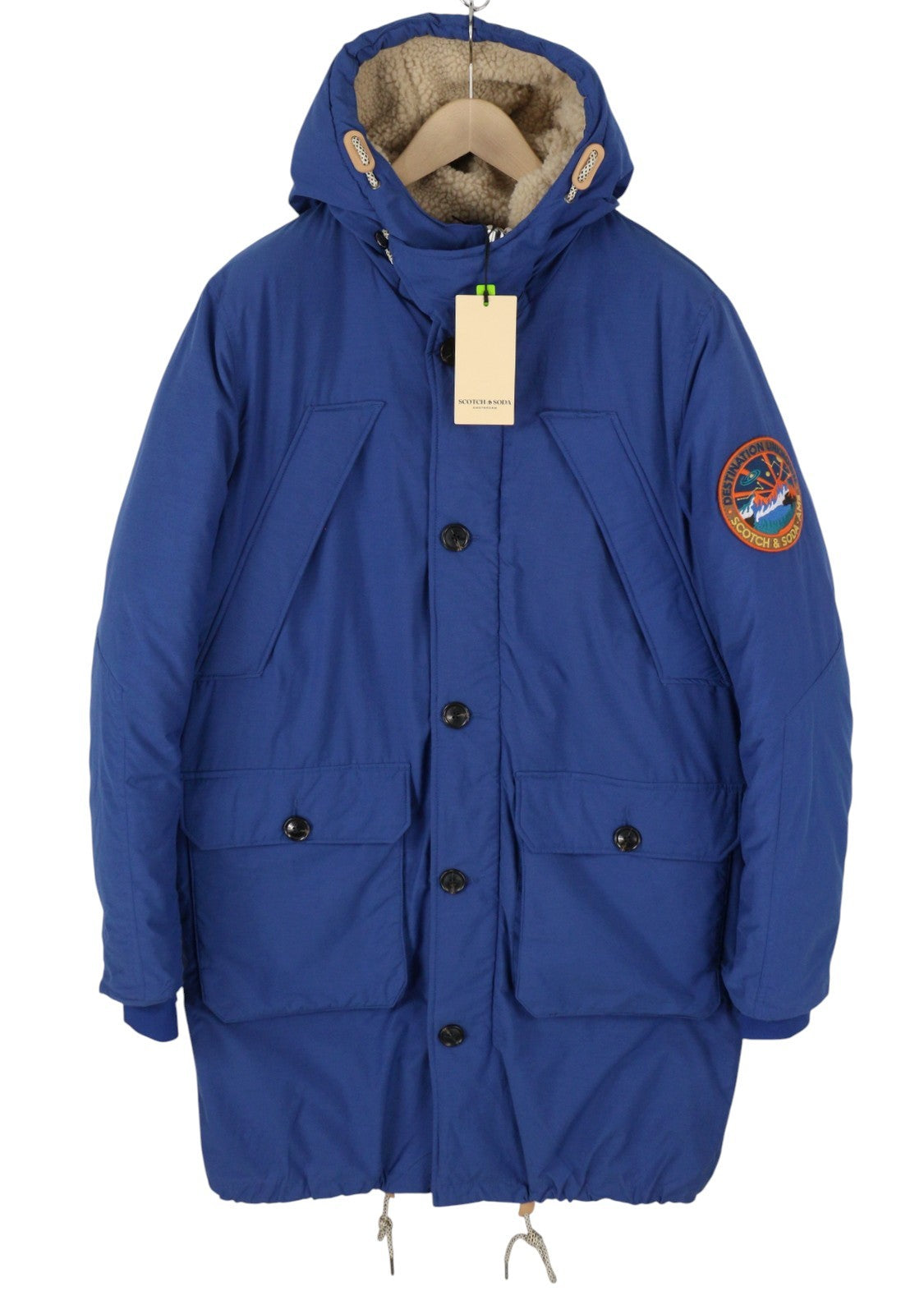 SCOTCH & SODA Men Jacket M Blue Heavy Padded Hooded Mid-Length Parka RRP381