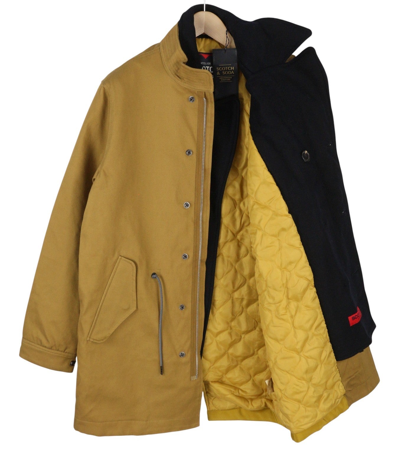 SCOTCH & SODA Atelier Men Jacket M Brown Double Collar Drawstring Waist Peacoat