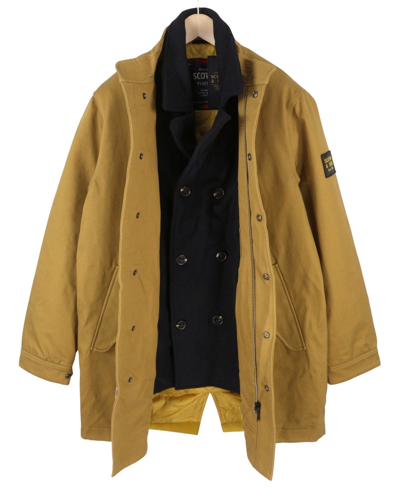 SCOTCH & SODA Atelier Men Jacket M Brown Double Collar Drawstring Waist Peacoat