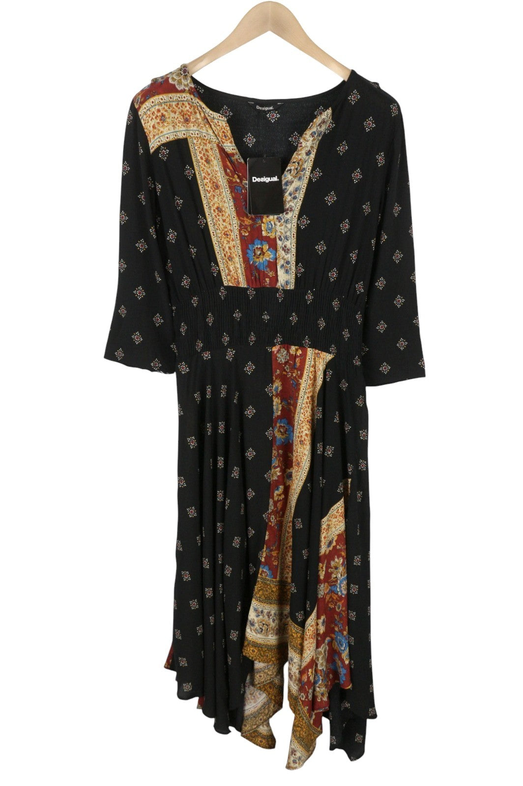 DESIGUAL Gelia Women Dress EU42 3/4 Sleeves Asymmetrical Patterned Midi