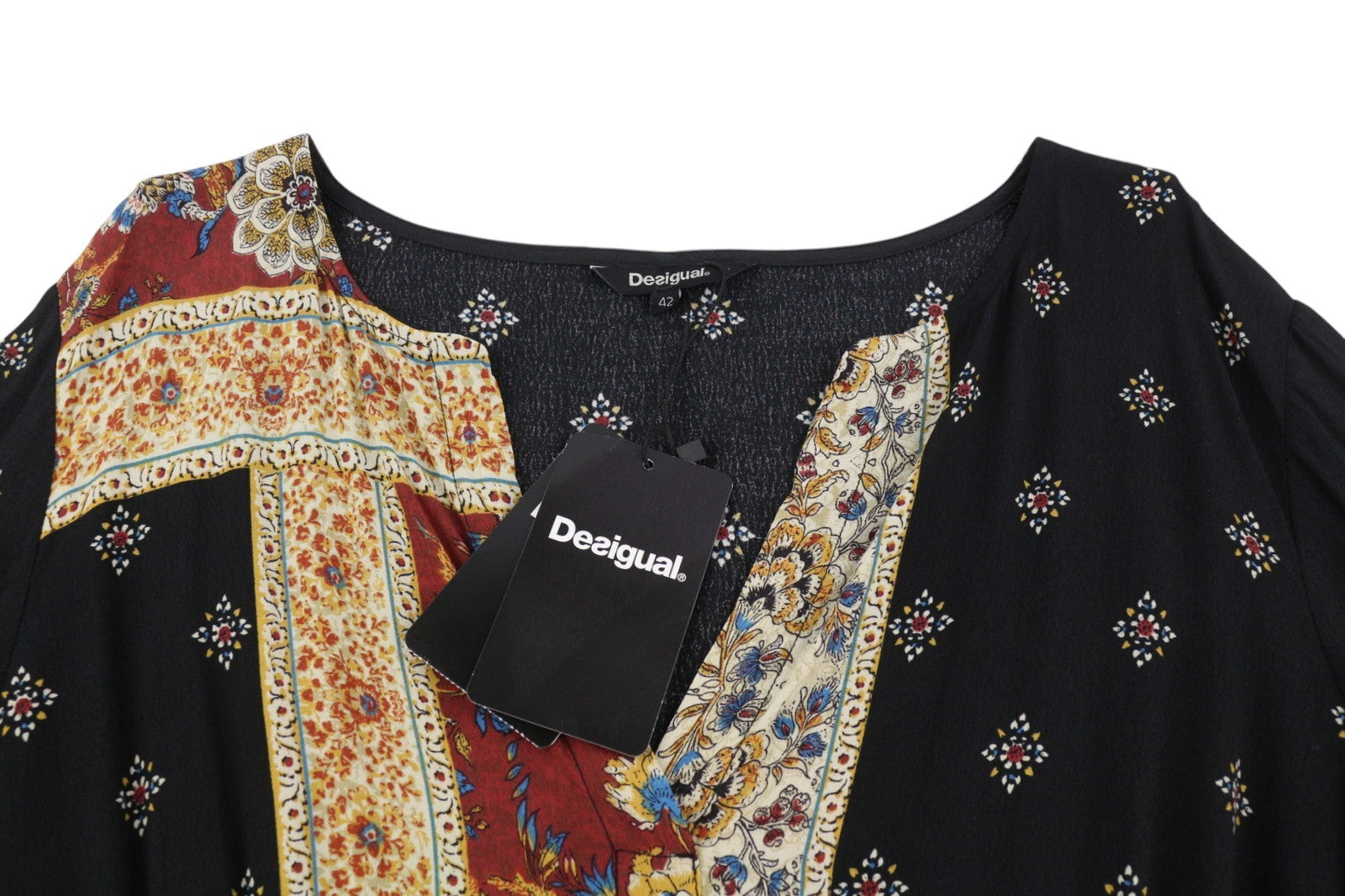 DESIGUAL Gelia Women Dress EU42 3/4 Sleeves Asymmetrical Patterned Midi