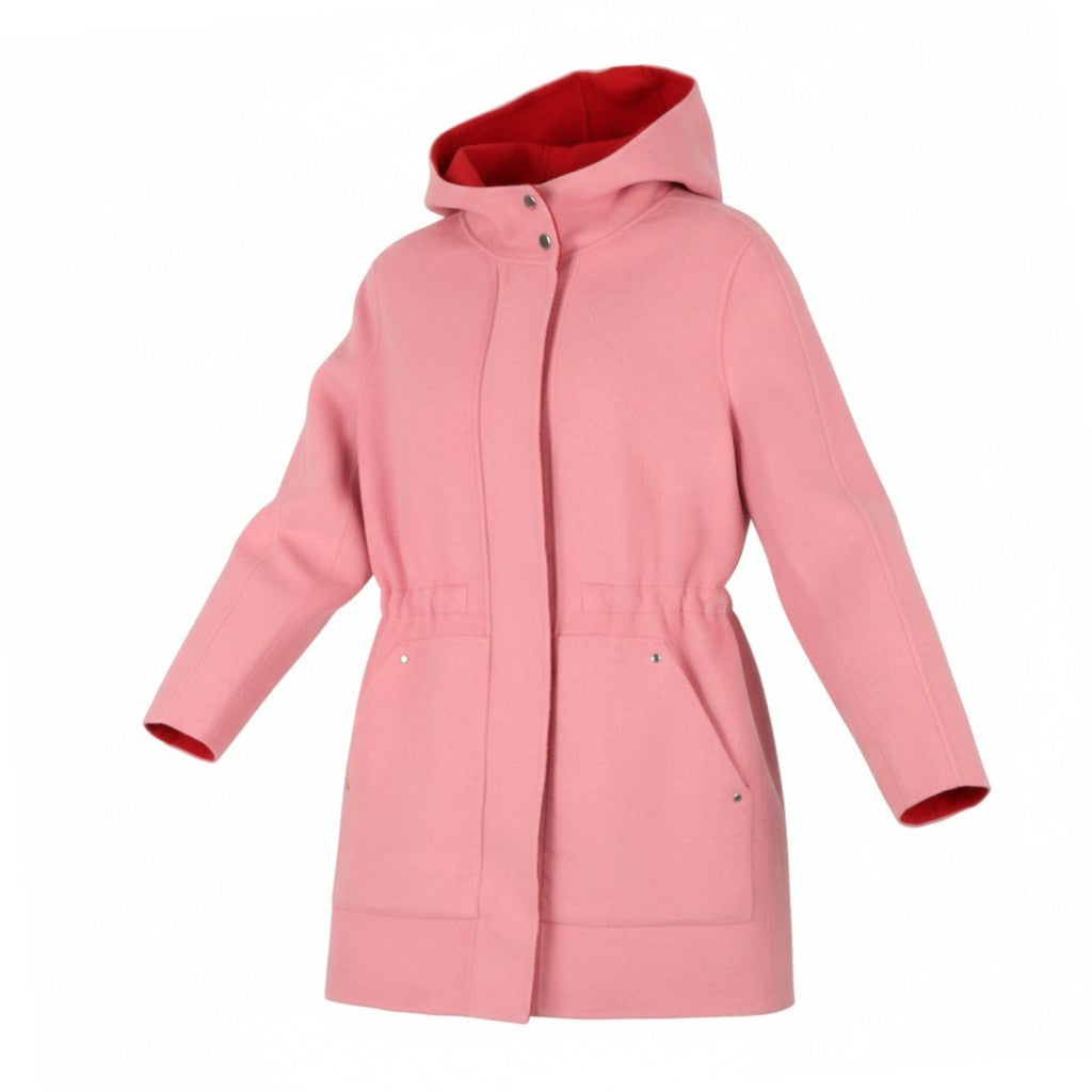 DESIGUAL Lenzy Women Coat EU36 Pink Wool Blend Drawstring Waist Hooded Mid
