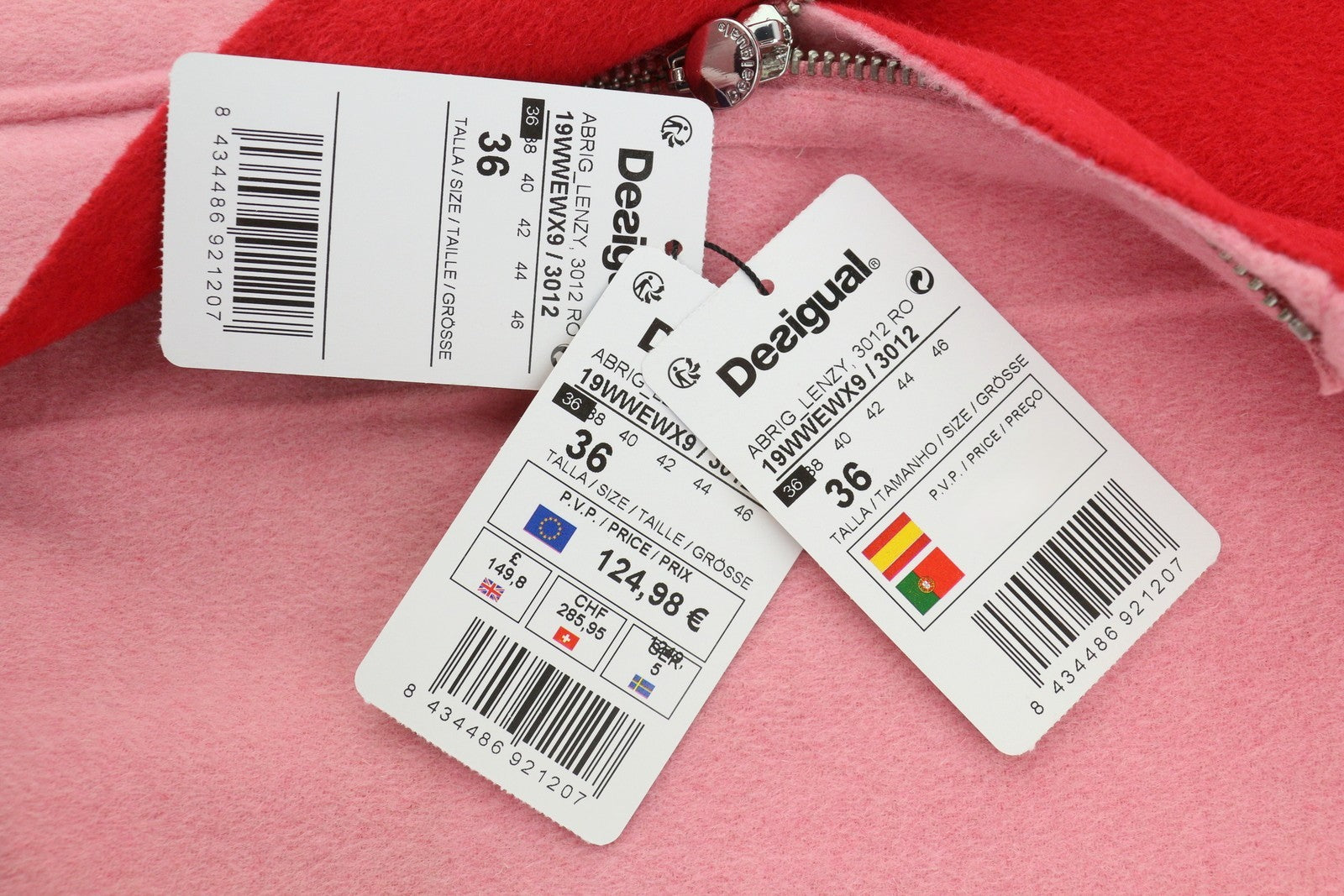 DESIGUAL Lenzy Women Coat EU36 Pink Wool Blend Drawstring Waist Hooded Mid