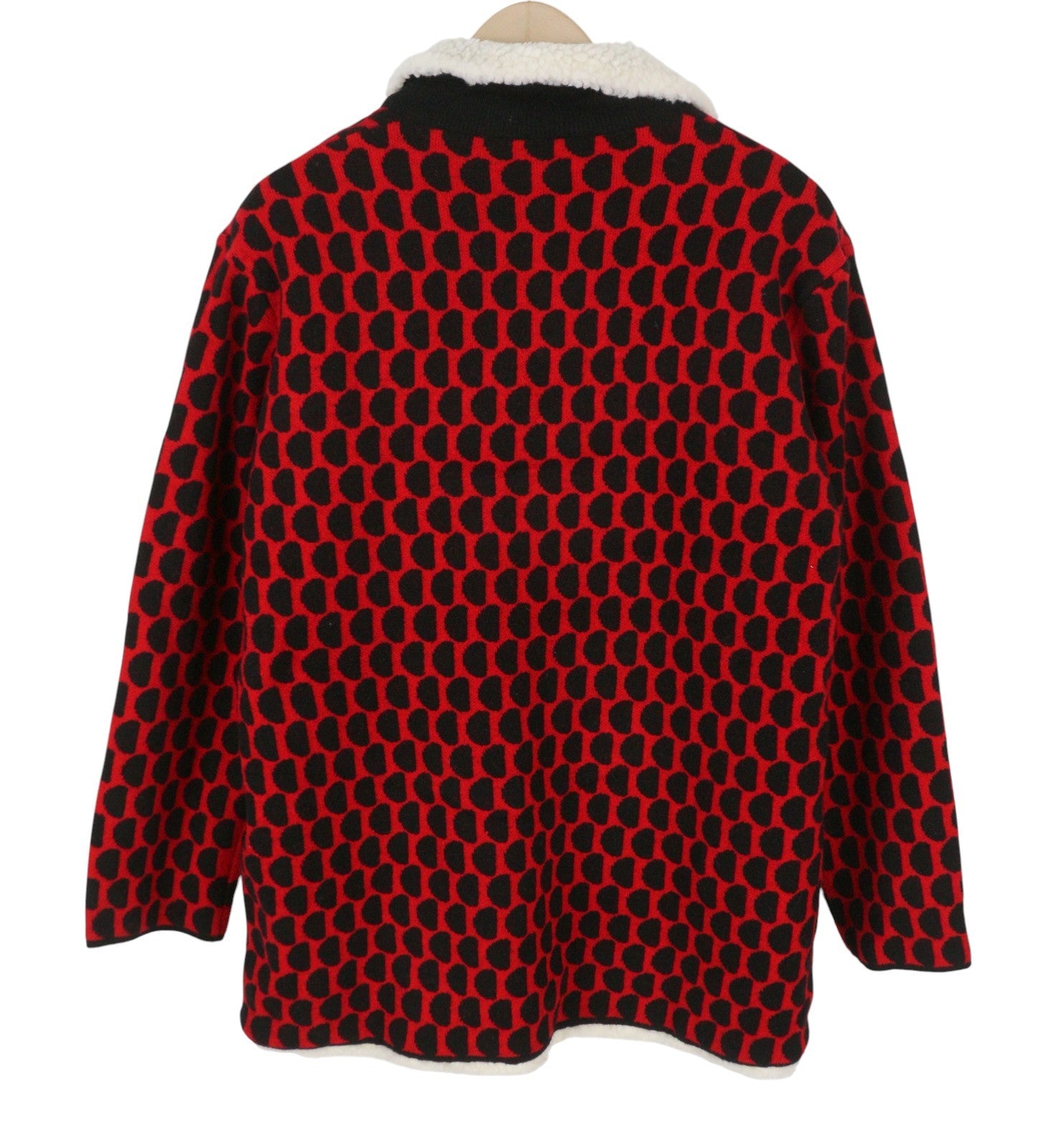 DESIGUAL Jers Denver Women Coat L Red Patterned Tricot Fleece Button Loose Fit