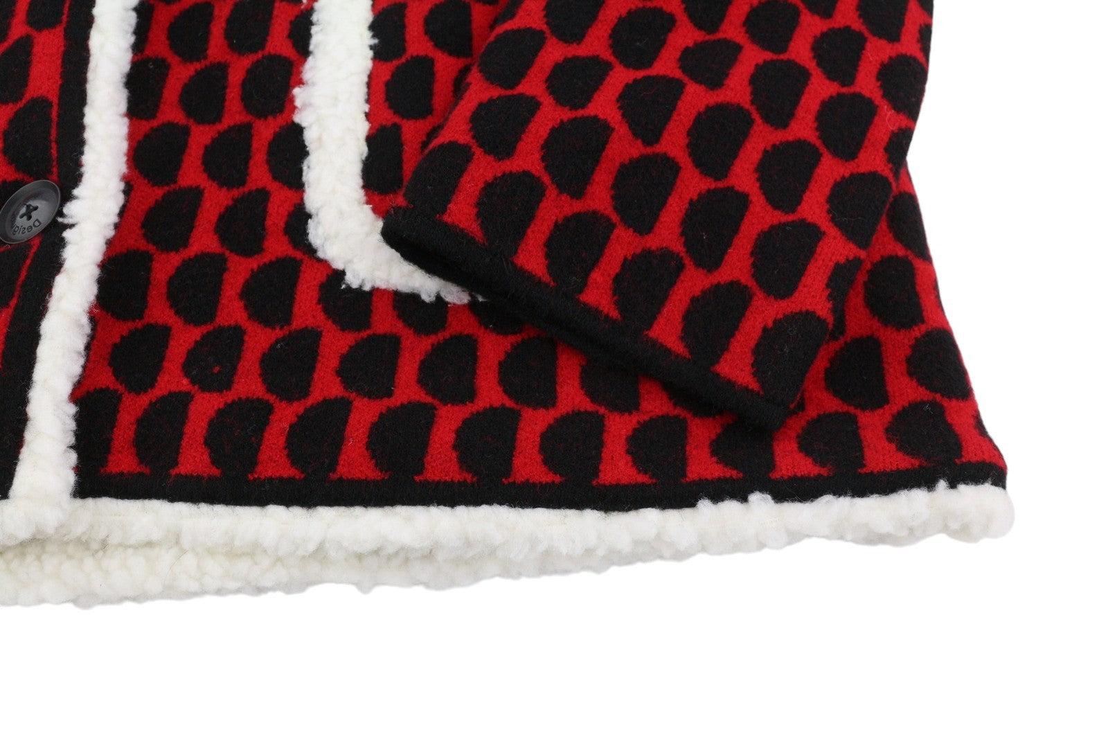 DESIGUAL Jers Denver Women Coat L Red Patterned Tricot Fleece Button Loose Fit