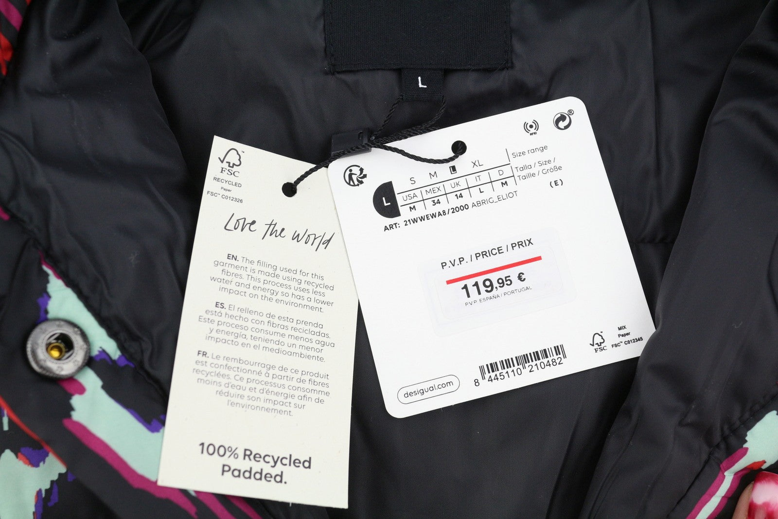 DESIGUAL Eliot Women Jacket L Colourful Abstract Print Padded Snap Button