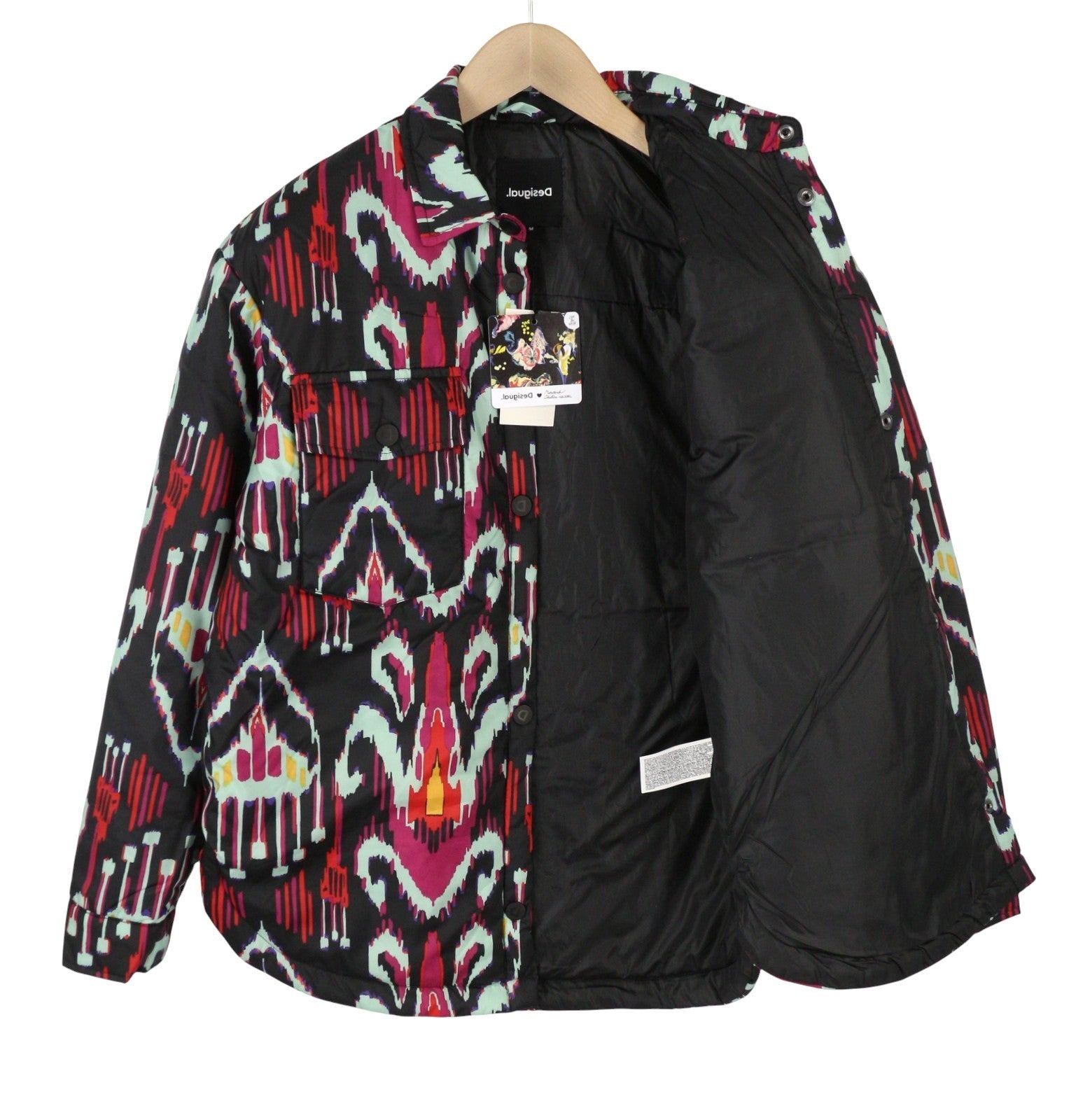 DESIGUAL Eliot Women Jacket M Colourful Abstract Print Padded Snap Button