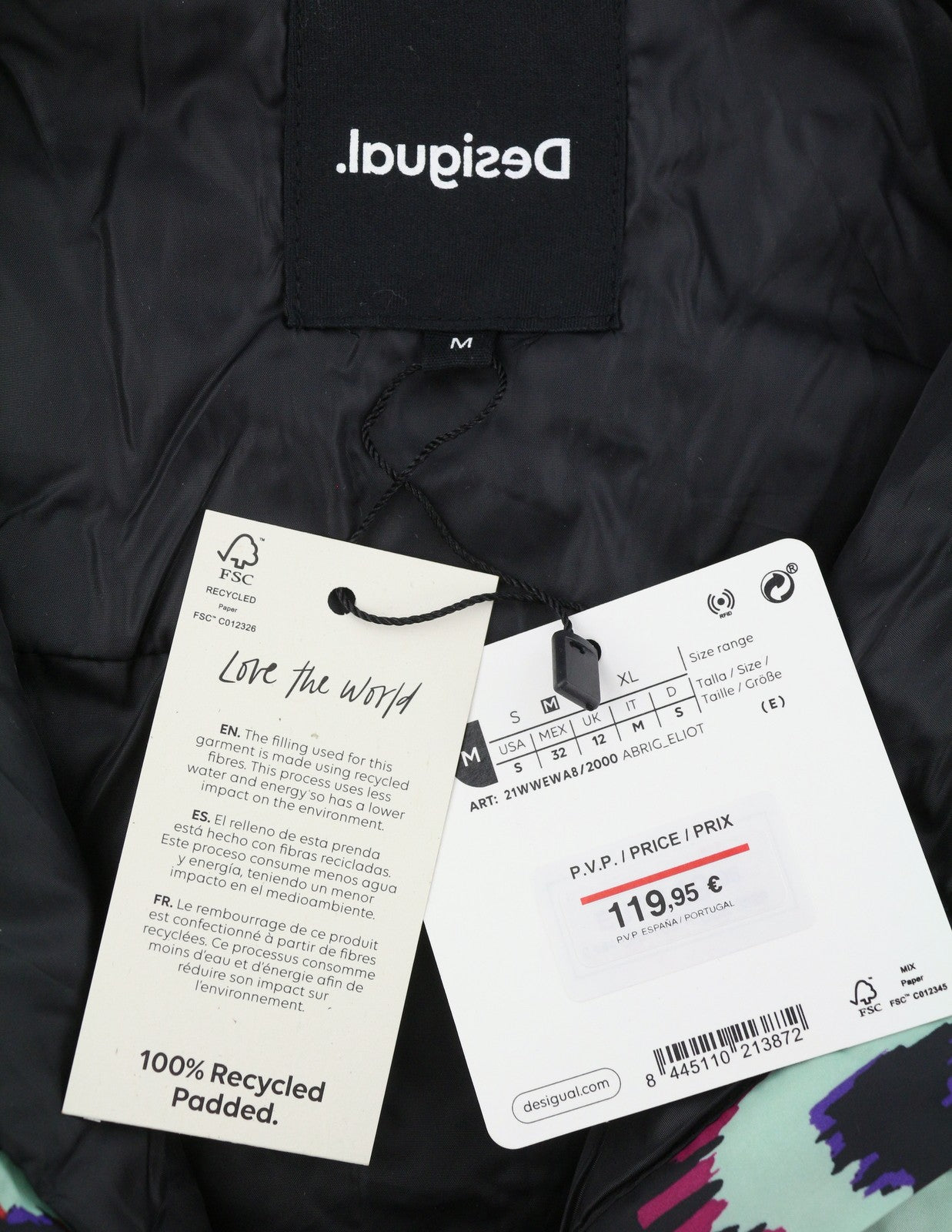 DESIGUAL Eliot Women Jacket M Colourful Abstract Print Padded Snap Button