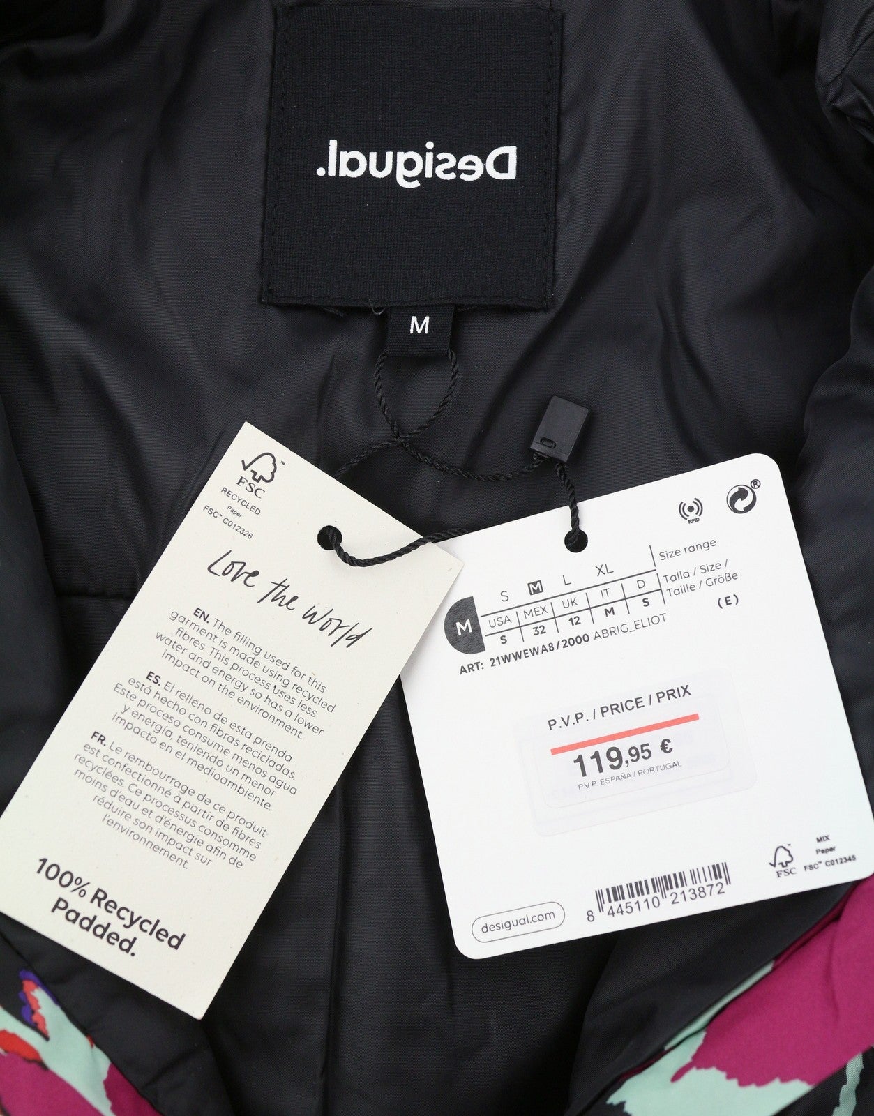 DESIGUAL Eliot Women Jacket M Colourful Abstract Pattern Padded Snap Button