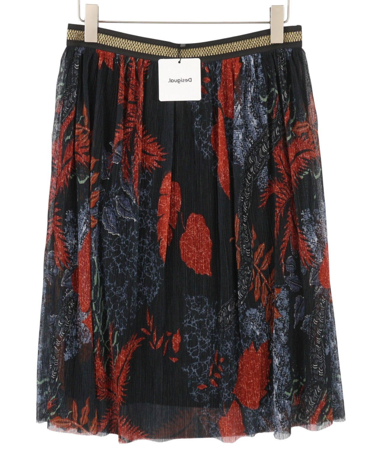 DESIGUAL Virginie Women Skirt XL Multicoloured Pattern High Waist Lined Midi