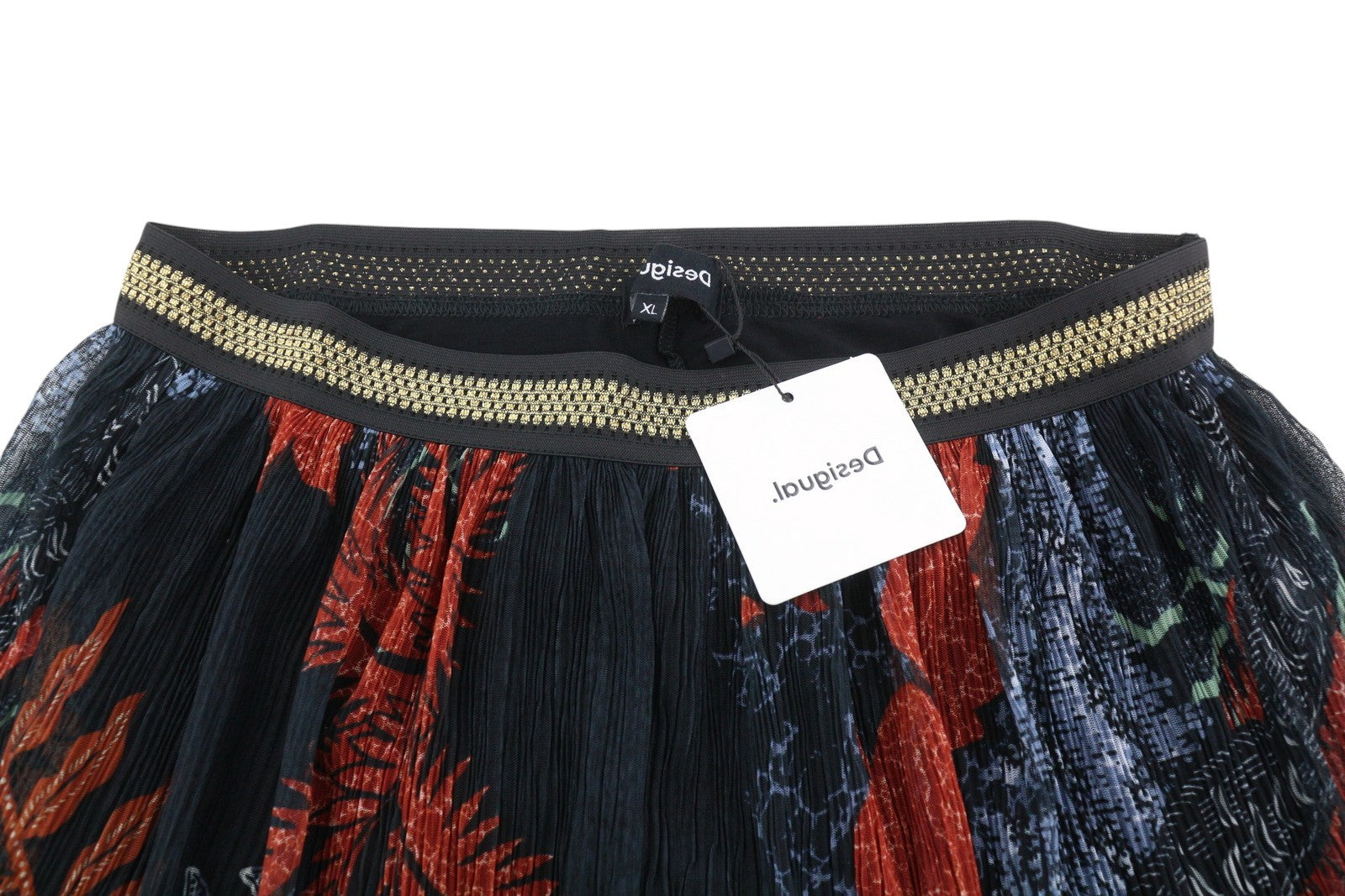 DESIGUAL Virginie Women Skirt XL Multicoloured Pattern High Waist Lined Midi