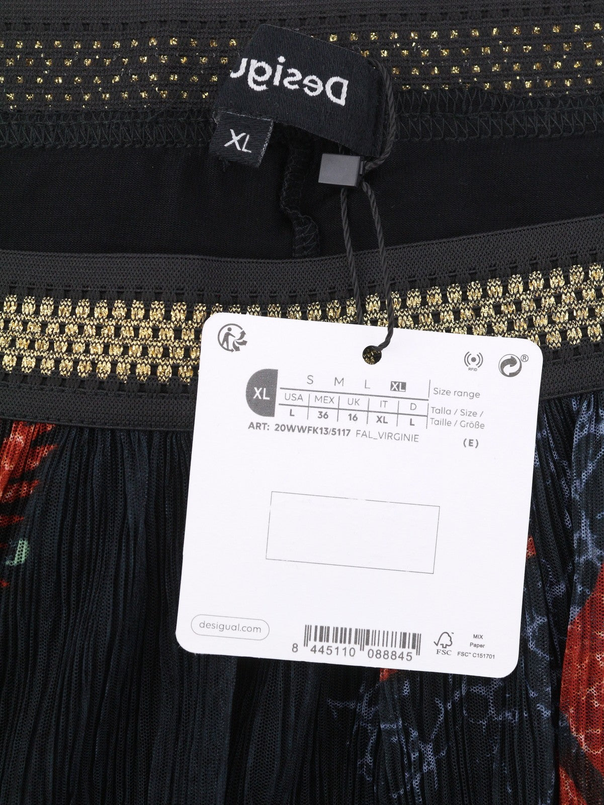 DESIGUAL Virginie Women Skirt XL Multicoloured Pattern High Waist Lined Midi