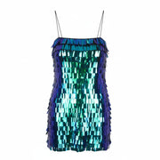 DESIGUAL Light Candy Women Dress XS Shiny Sequin-Fringe Strapless Mini