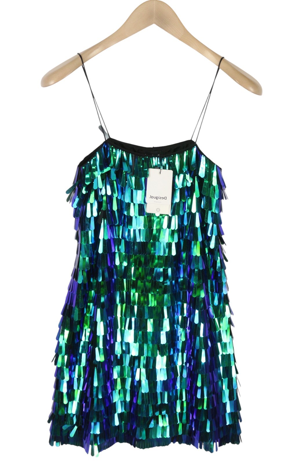DESIGUAL Light Candy Women Dress XS Shiny Sequin-Fringe Strapless Mini