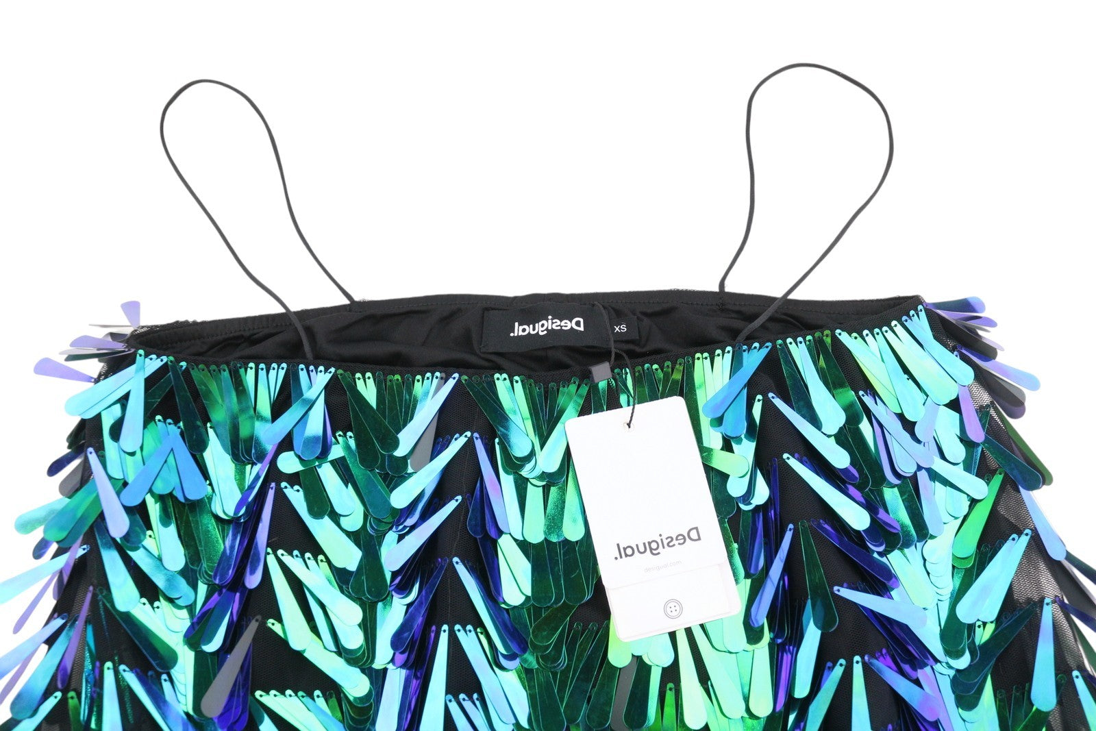 DESIGUAL Light Candy Women Dress XS Shiny Sequin-Fringe Strapless Mini