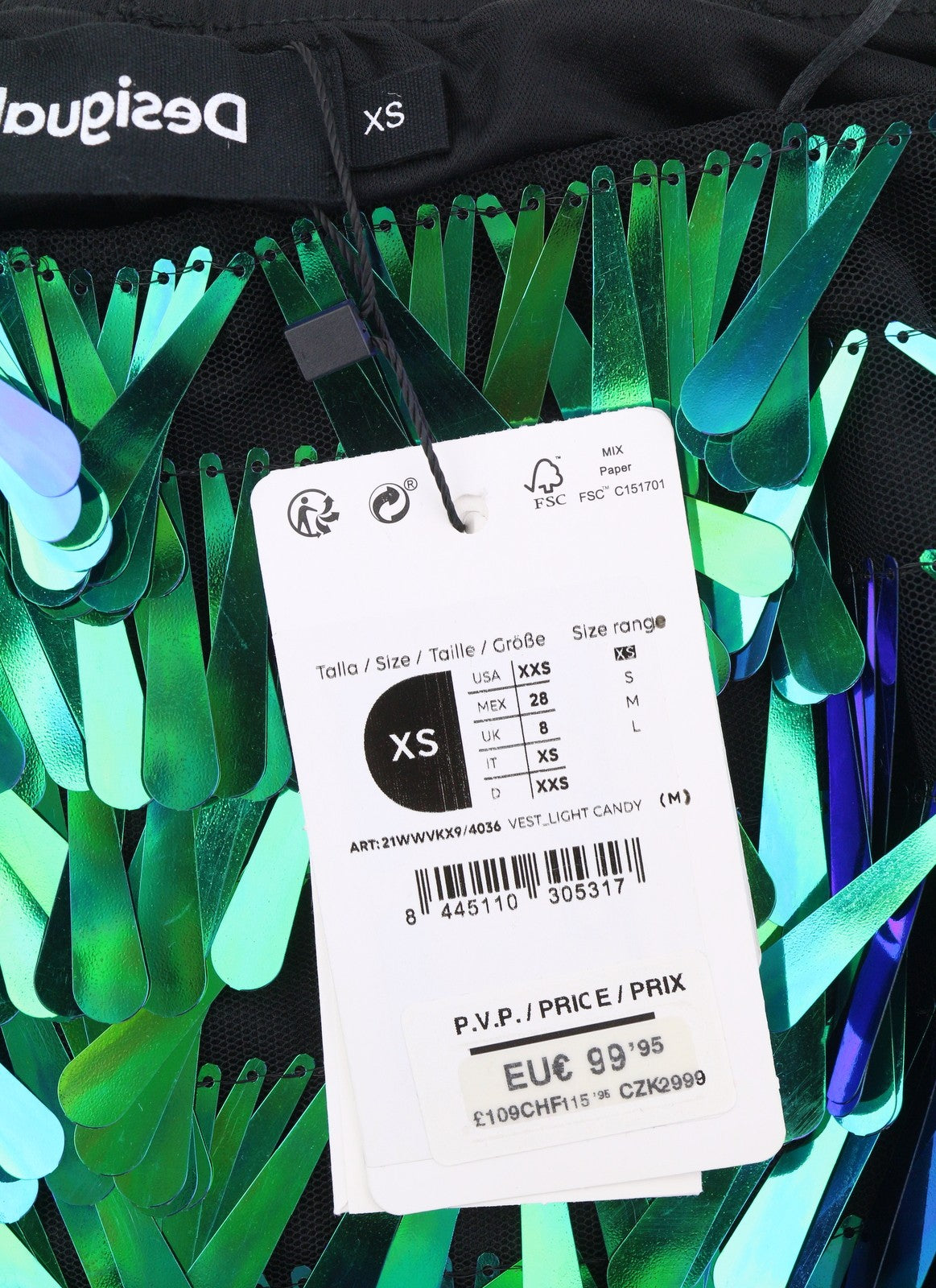 DESIGUAL Light Candy Women Dress XS Shiny Sequin-Fringe Strapless Mini