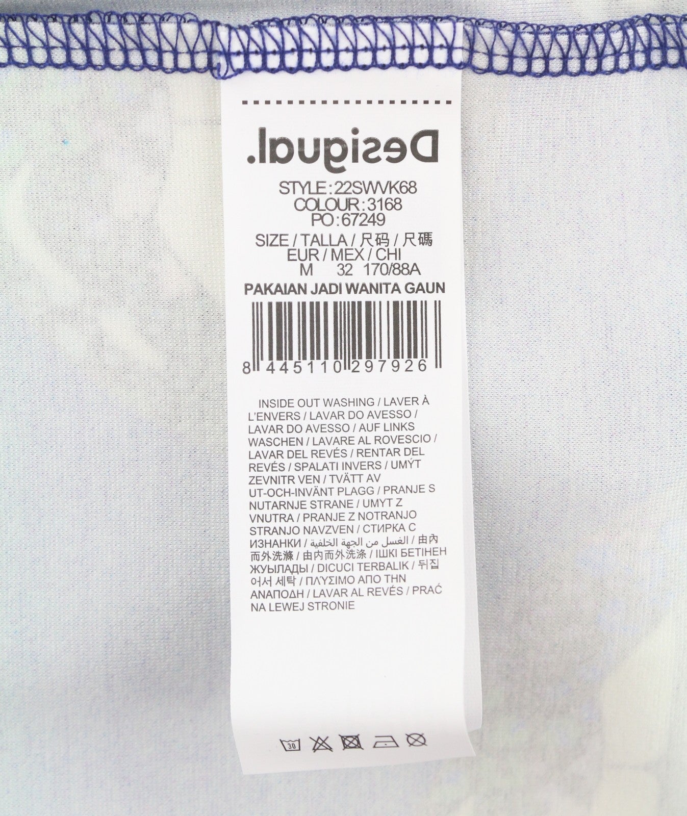 DESIGUAL Liliana Women Dress M Blue Lips Print Fitted Long Sleeve Mini