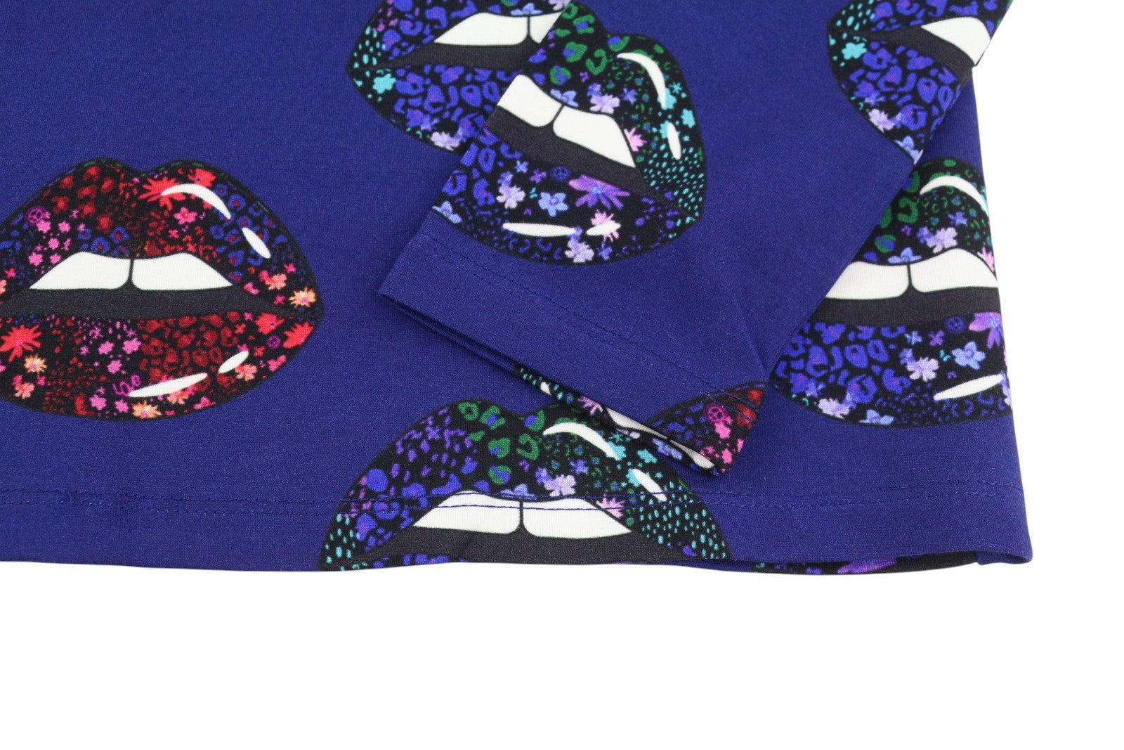 DESIGUAL Liliana Women Dress M Blue Lips Print Fitted Long Sleeve Mini