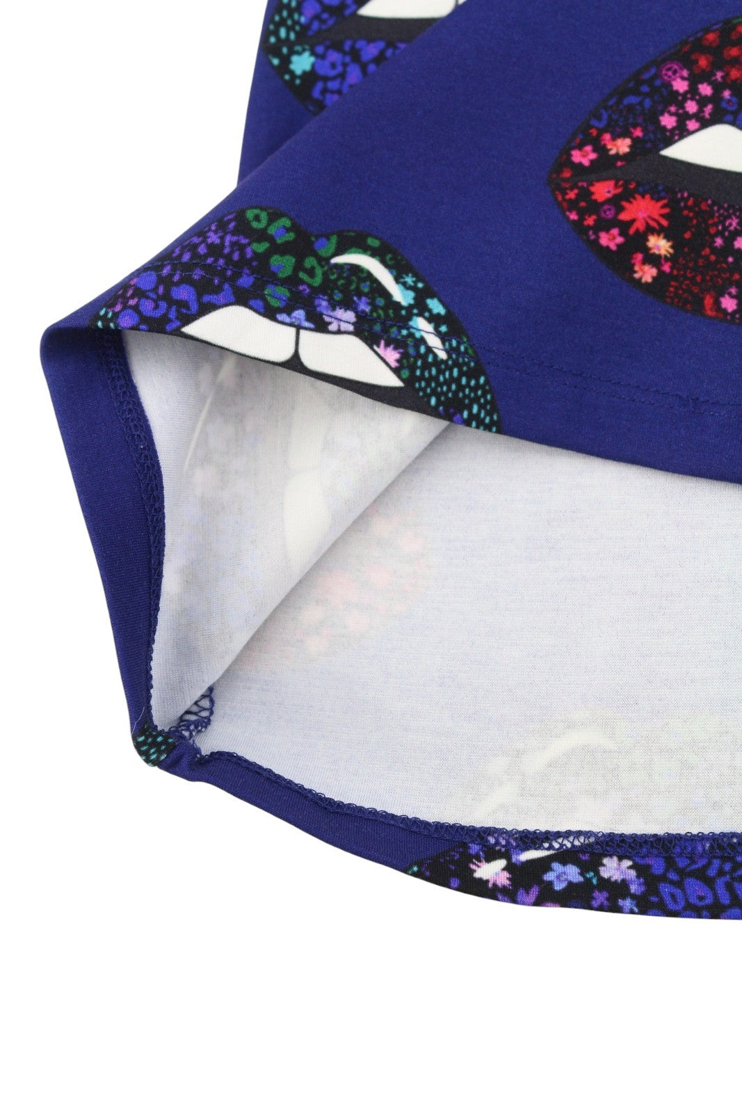 DESIGUAL Liliana Women Dress M Blue Lips Print Fitted Long Sleeve Mini