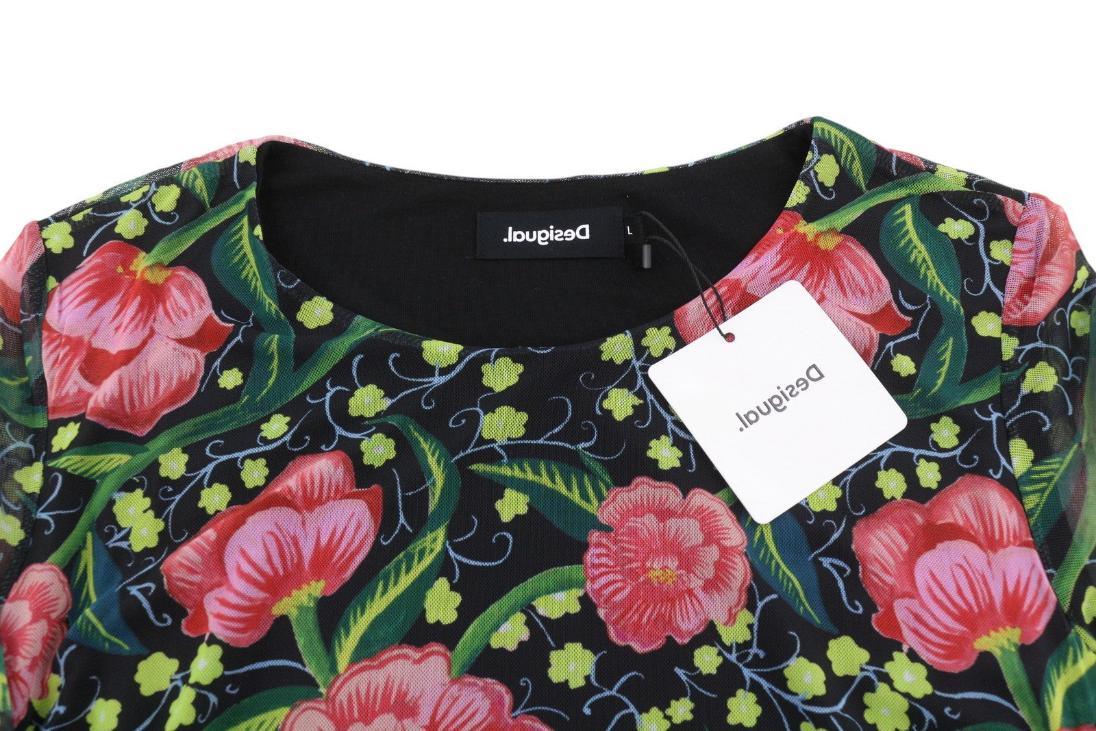 DESIGUAL Roiane Women Dress L Flowers Print Slim Fit Inner Lining Knee-Length