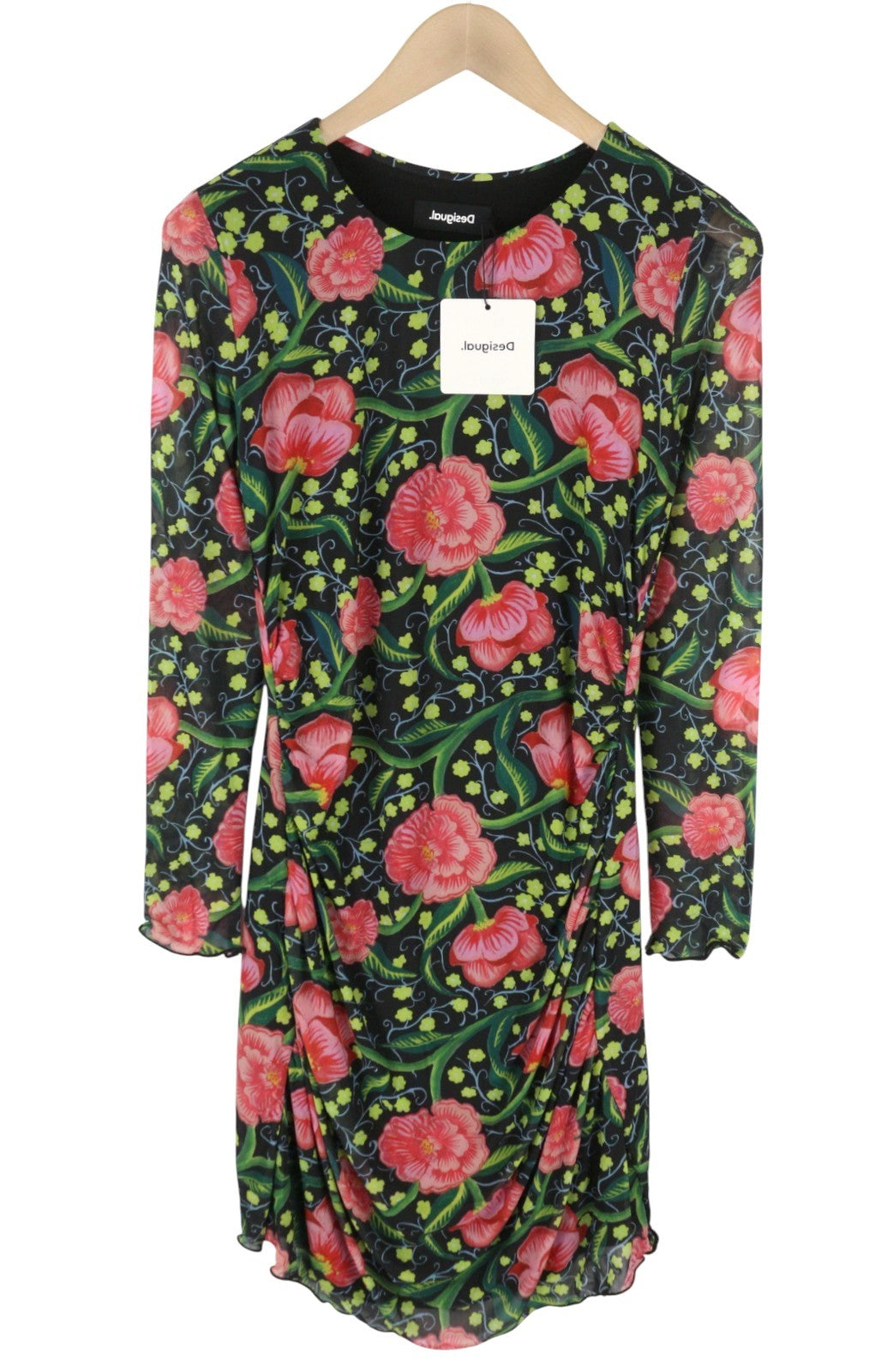 DESIGUAL Roiane Women Dress M Flowers Print Slim Fit Inner Lining Knee-Length