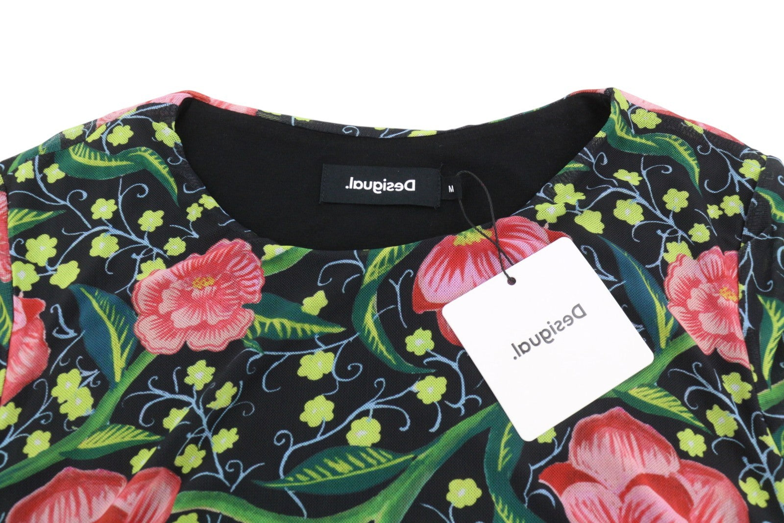 DESIGUAL Roiane Women Dress M Flowers Print Slim Fit Inner Lining Knee-Length