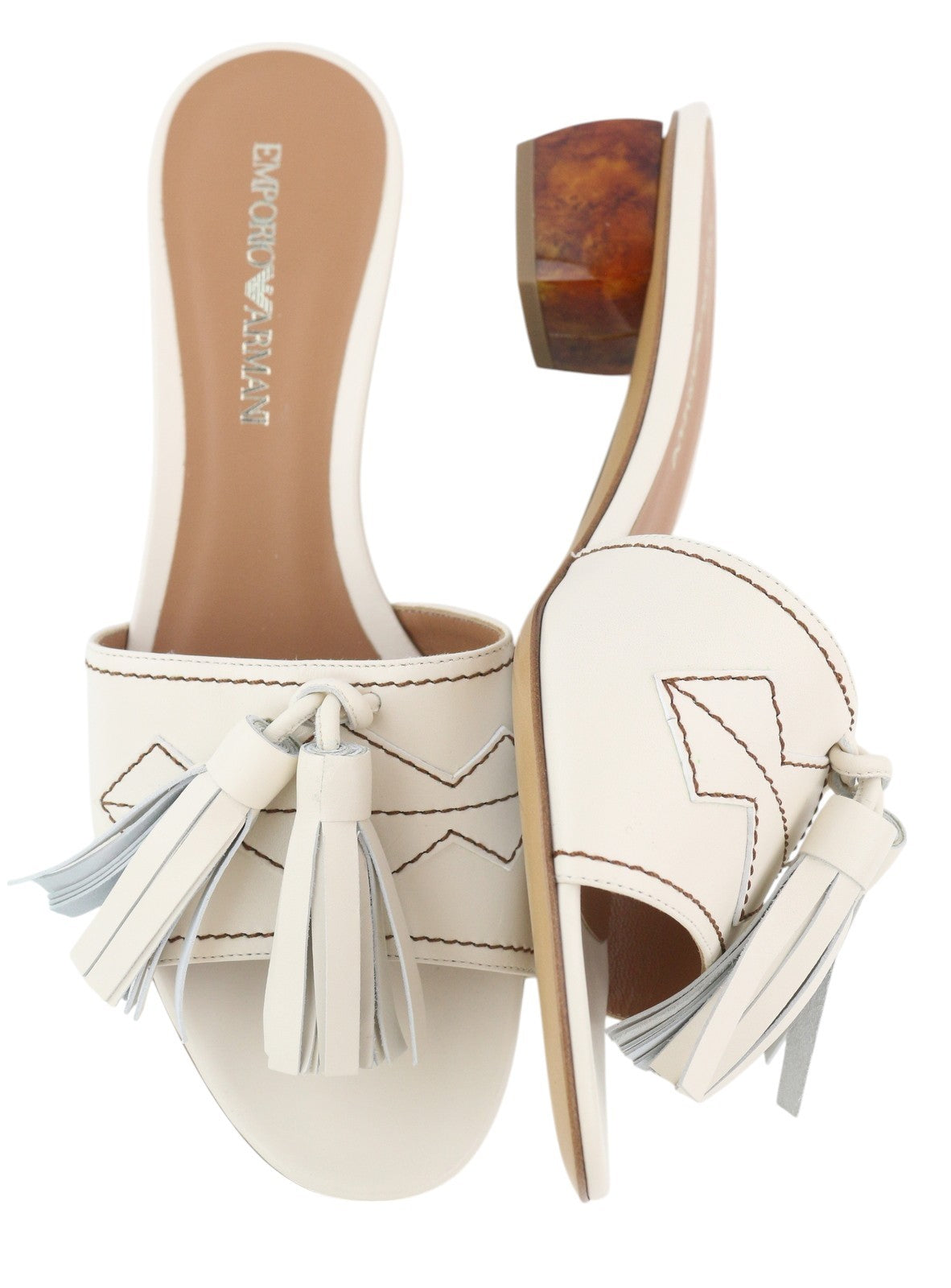 EMPORIO ARMANI X3P694 Women Flats EU37 White Leather Fringe Slip On