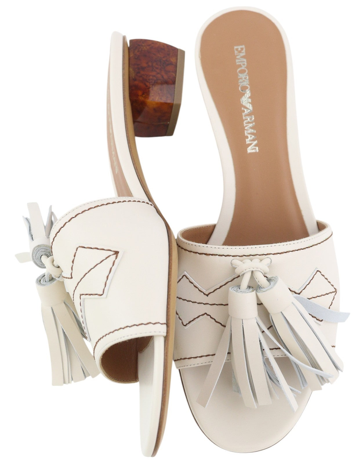 EMPORIO ARMANI X3P694 Women Flats EU37 White Leather Fringe Slip On