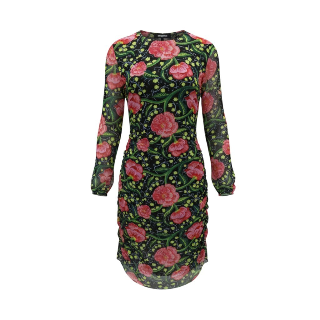 DESIGUAL Roiane Women Dress M Flowers Print Slim Fit Inner Lining Knee-Length