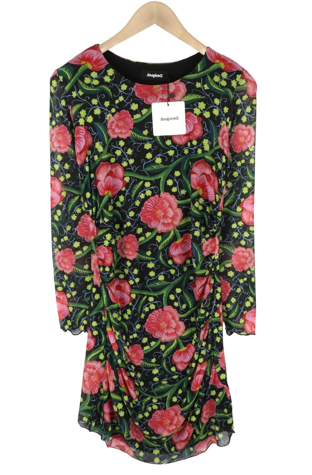 DESIGUAL Roiane Women Dress M Flowers Print Slim Fit Inner Lining Knee-Length