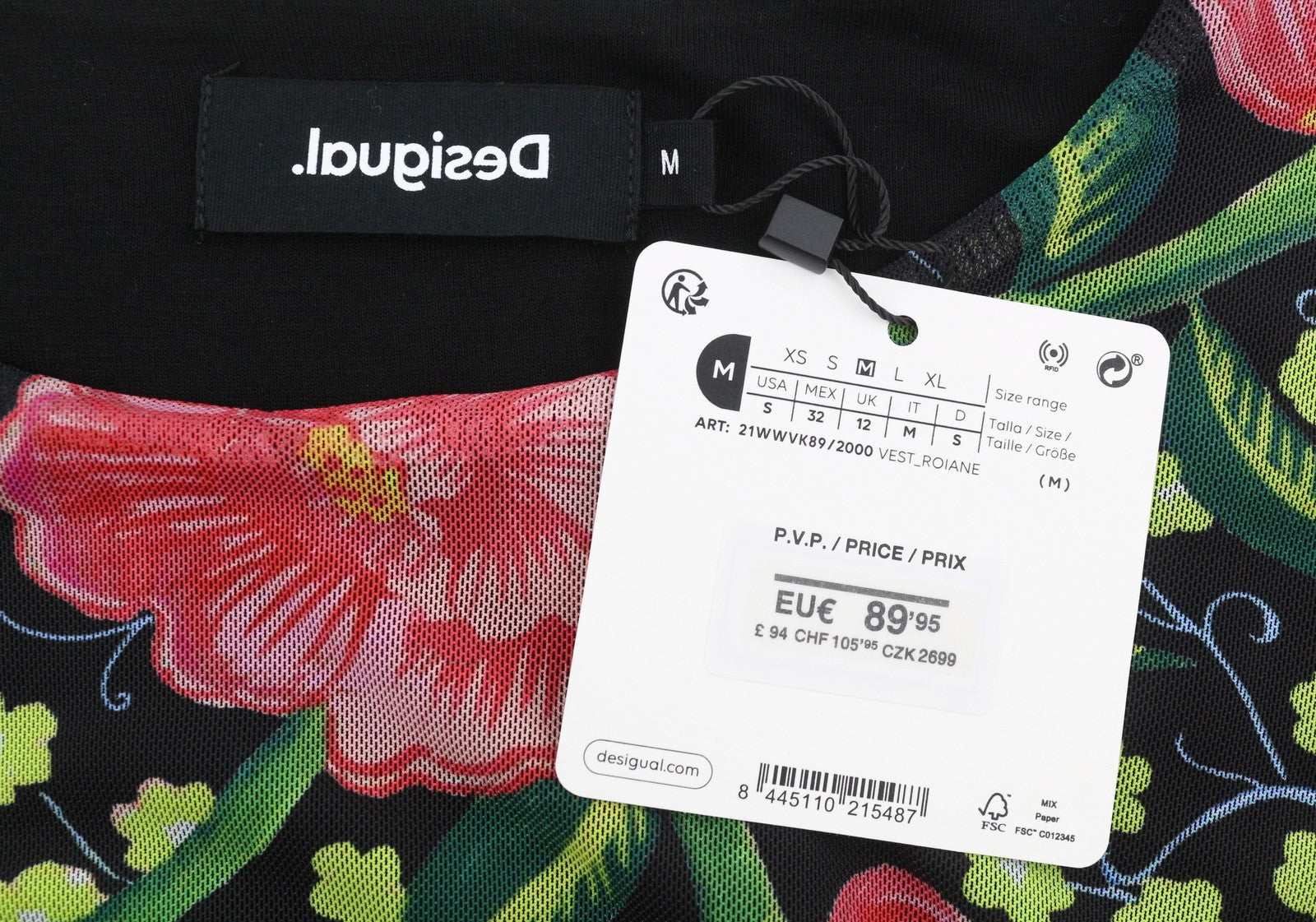 DESIGUAL Roiane Women Dress M Flowers Print Slim Fit Inner Lining Knee-Length