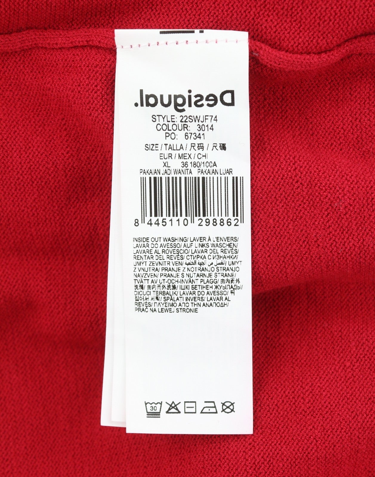 DESIGUAL Esopo Women Jumper XL Red Shiny Lip Print Tight-Knit Pullover