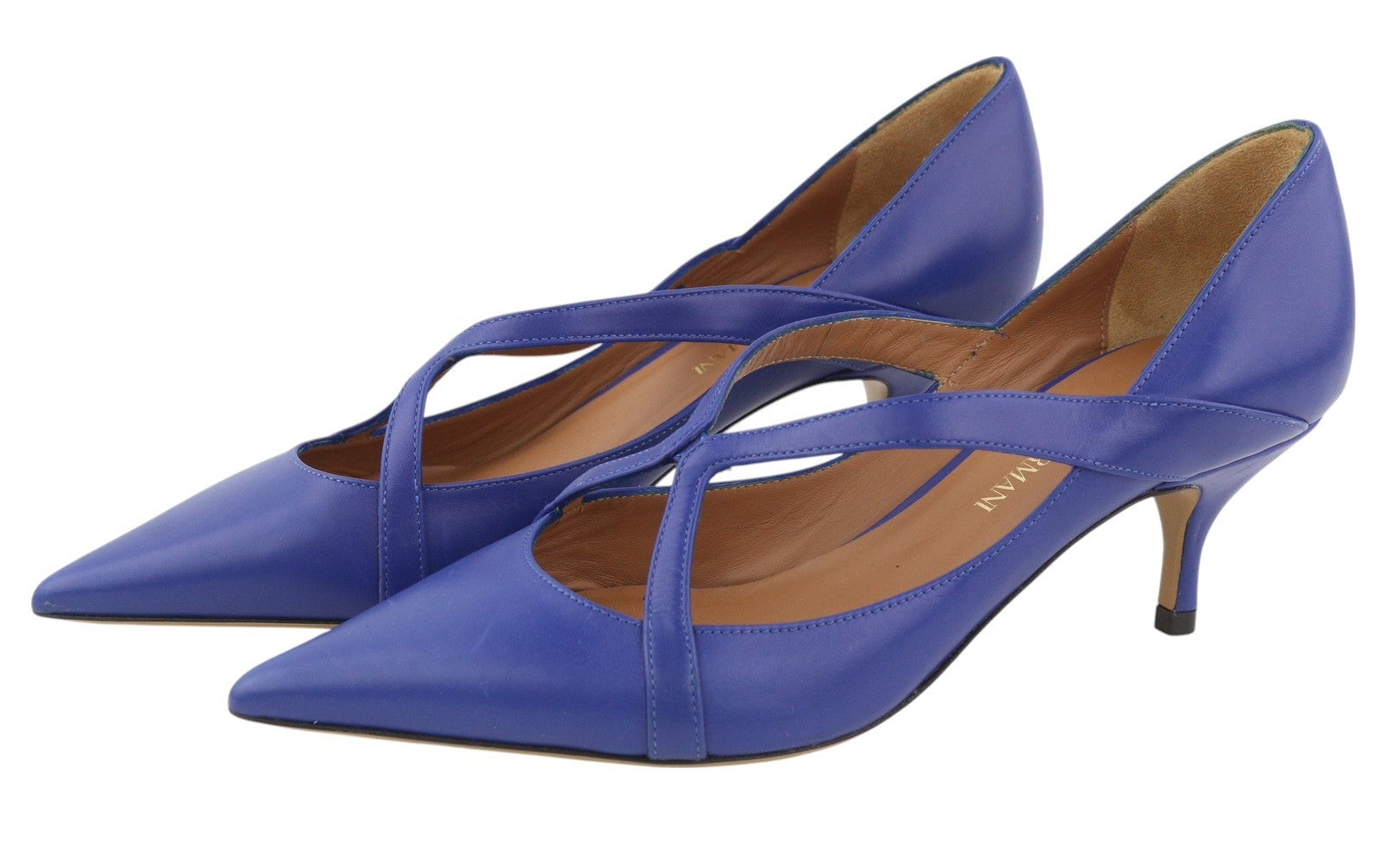 EMPORIO ARMANI X3E374 Women Heels EU37 Blue Leather Strap Pumps