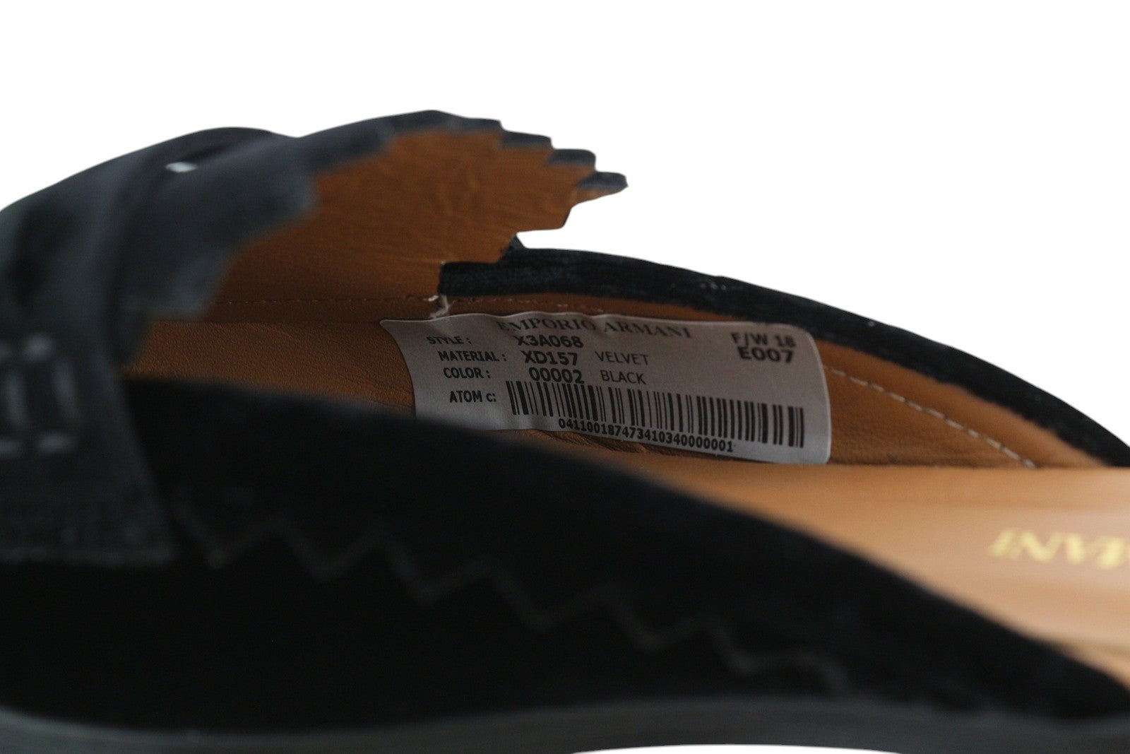 EMPORIO ARMANI X3A068 Women Flats EU37 Black Velvet Slip On Mule Sandals