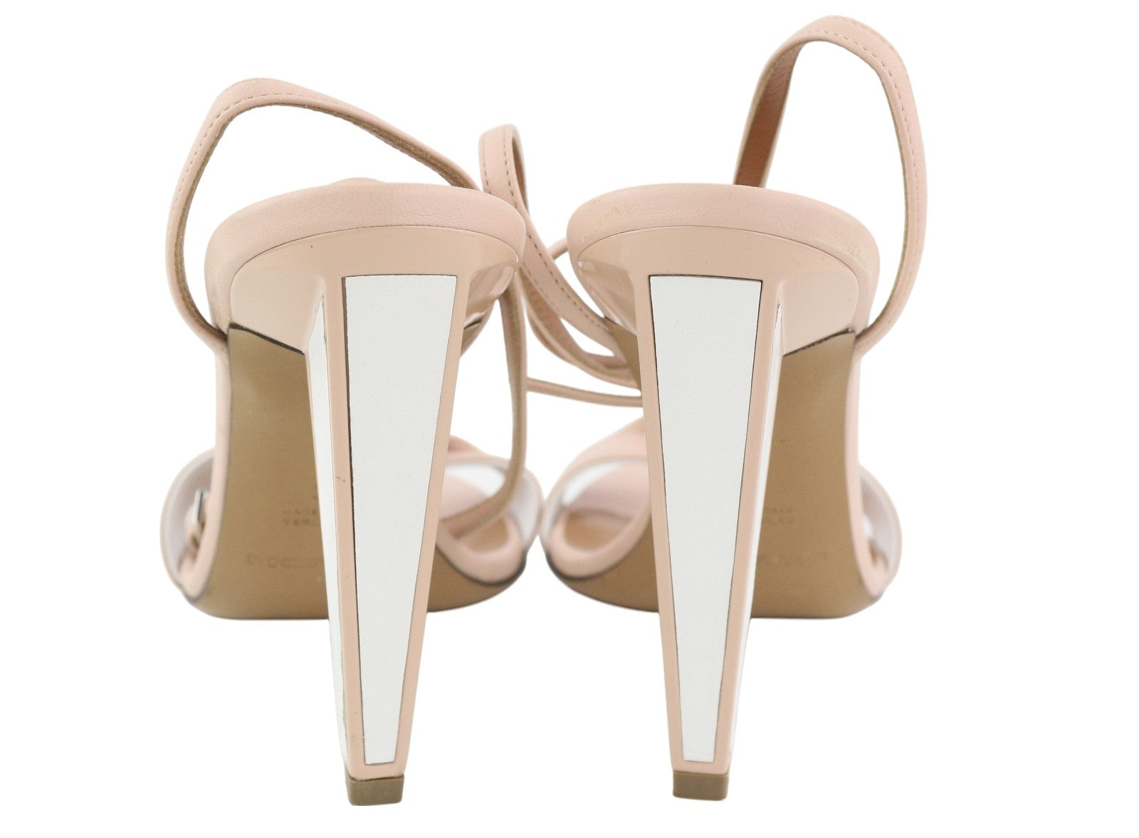 EMPORIO ARMANI Women Heels EU37 Pink Leather Buckle Open Toe Logo Sandals