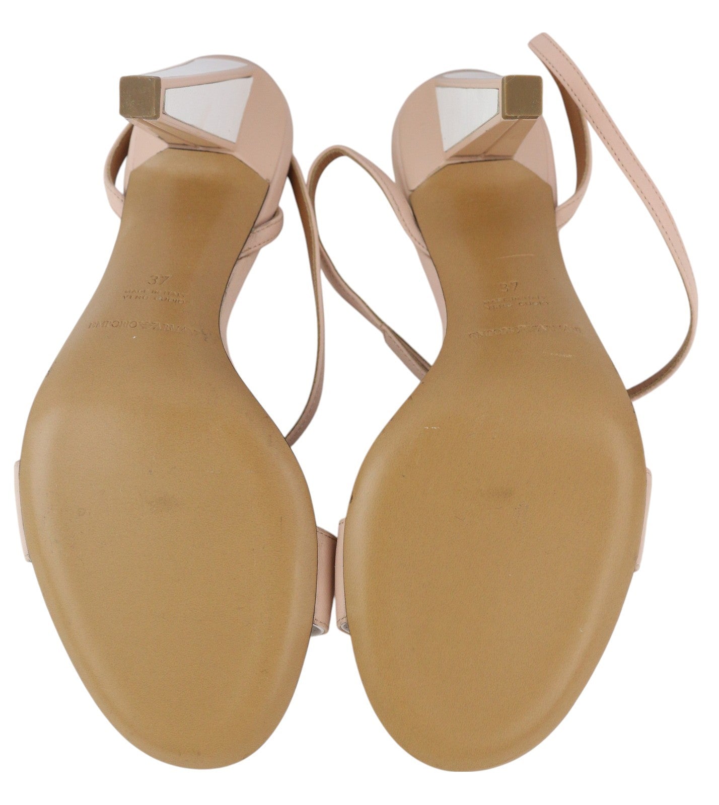 EMPORIO ARMANI Women Heels EU37 Pink Leather Buckle Open Toe Logo Sandals