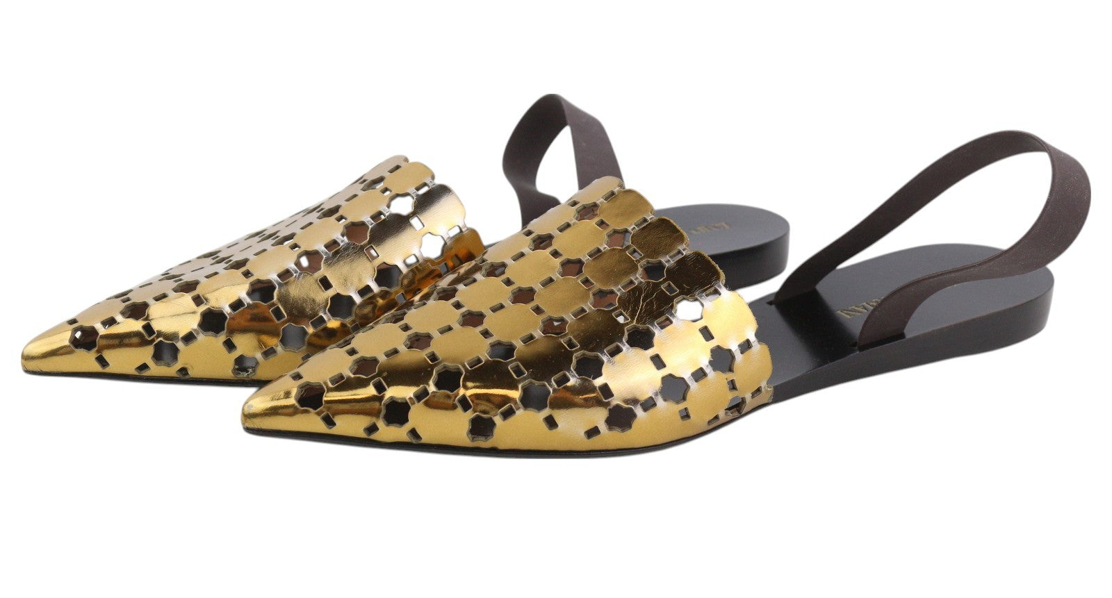 EMPORIO ARMANI X3D255 Women Flats EU37 Gold Shiny Slip On Pointed Toe