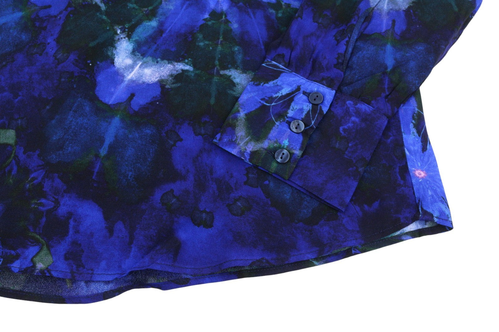 DESIGUAL Kency Women Blouse M Blue Tie-Dye Pattern Bow Tie Collar Long Sleeve