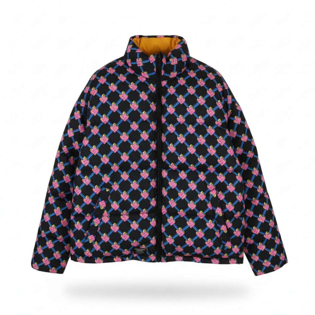 SCOTCH & SODA Women Jacket L Reversible Quilted Padded Allover Logo Print Puffer