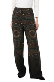 DESIGUAL Tomoe Women Trousers W24 Patterned Wide Leg High Waist Viscose