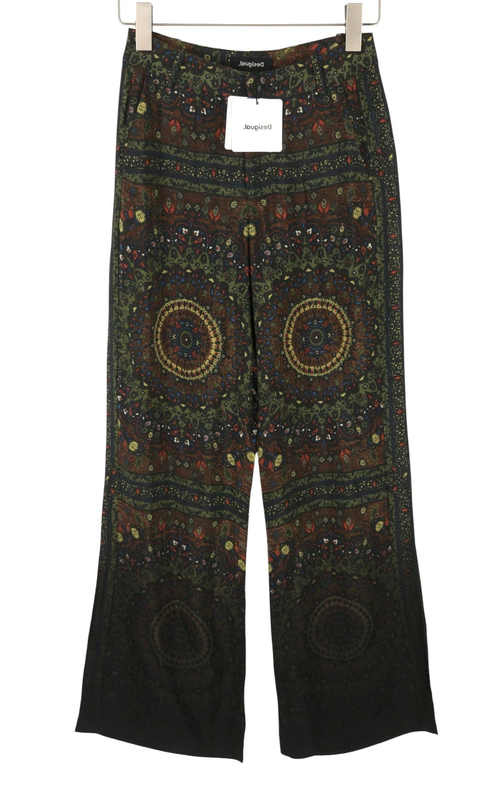 DESIGUAL Tomoe Women Trousers W24 Patterned Wide Leg High Waist Viscose