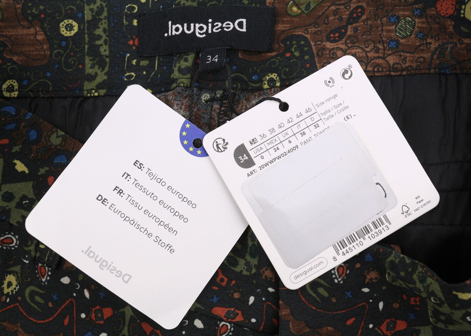 DESIGUAL Tomoe Women Trousers W24 Patterned Wide Leg High Waist Viscose