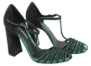 EMPORIO ARMANI Women Heels EU37 Black Suede Strappy Buckle Sandals