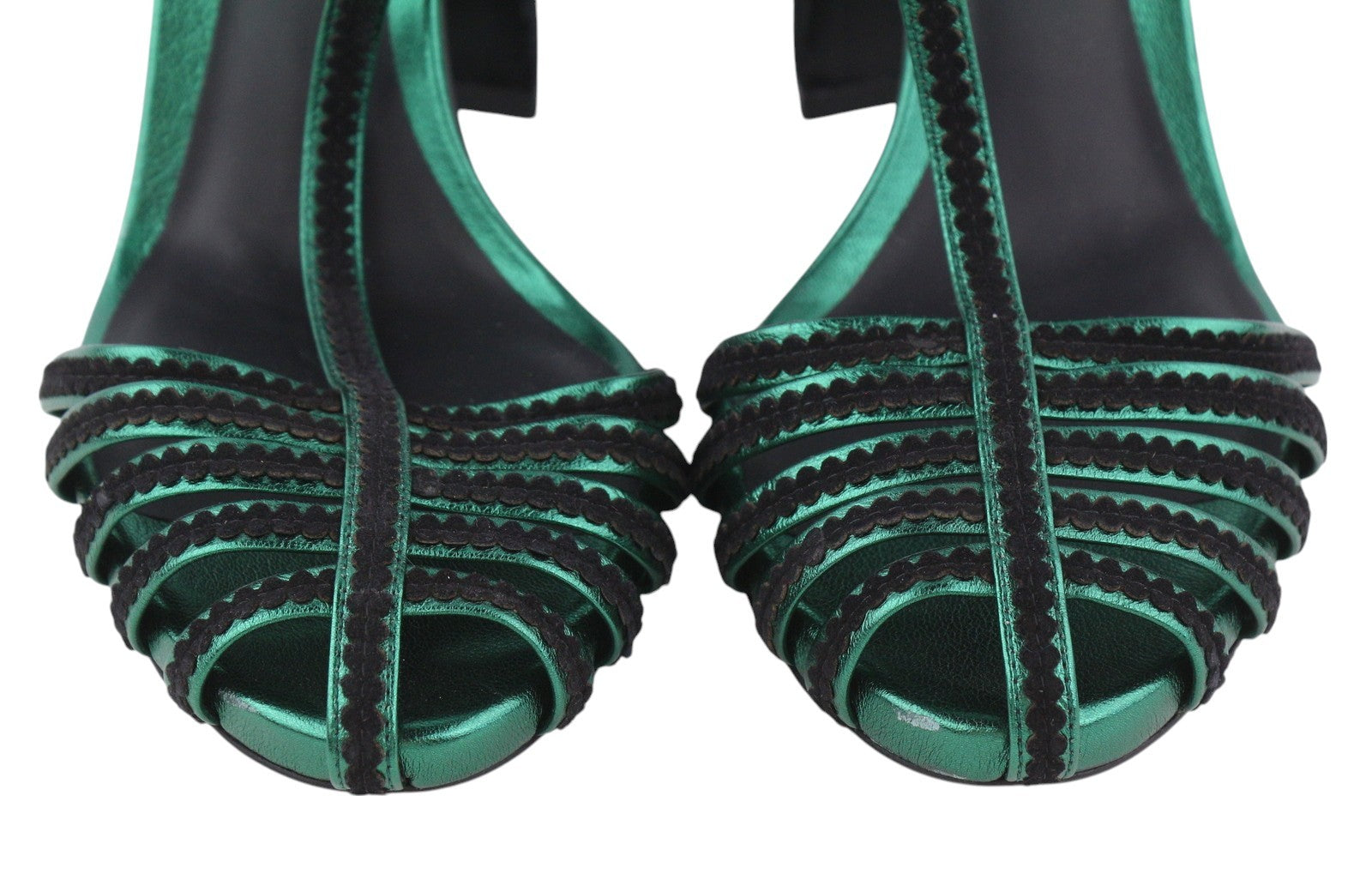 EMPORIO ARMANI Women Heels EU37 Black Suede Strappy Buckle Sandals