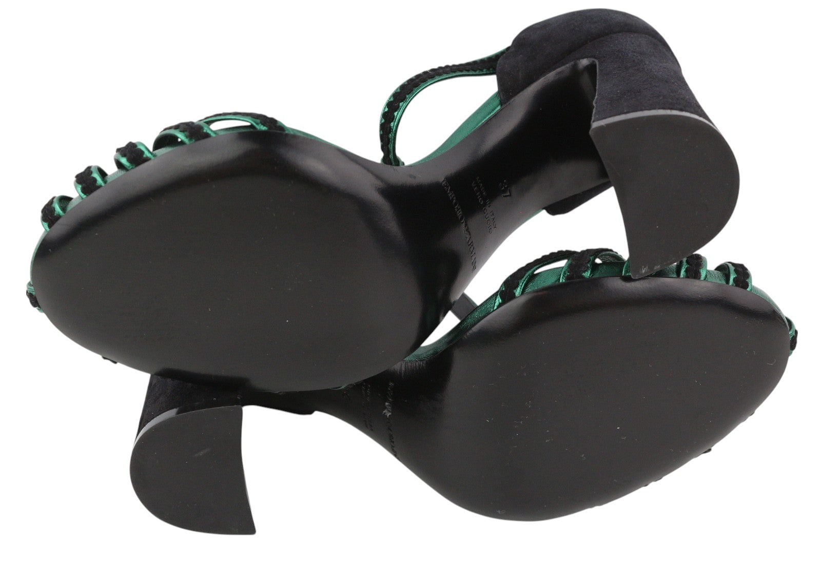 EMPORIO ARMANI Women Heels EU37 Black Suede Strappy Buckle Sandals